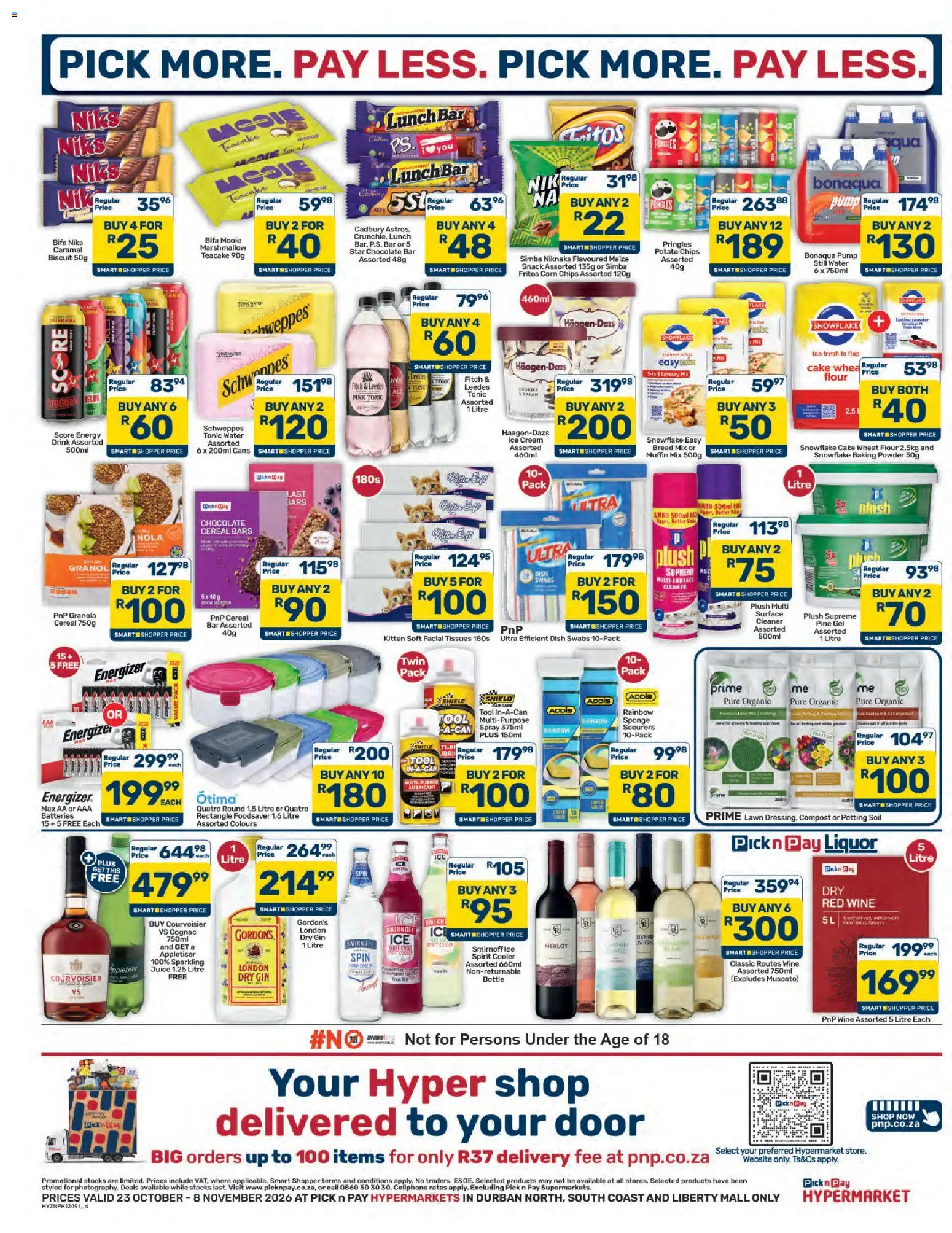 New Pick n Pay catalogue – valid from 23/10/2026 | Page: 4 | Products: Corn, Juice, Chips, Baking powder