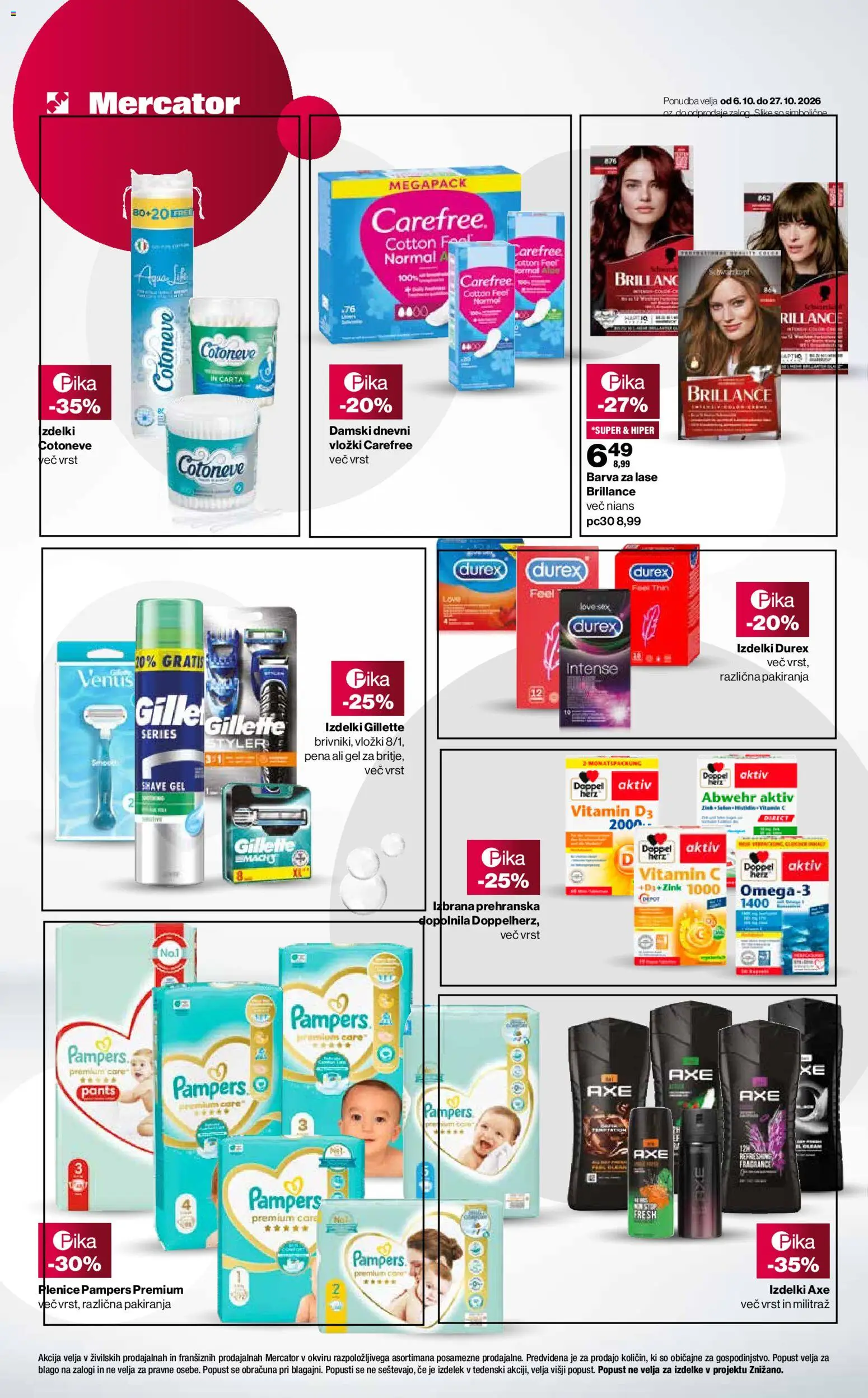 Novi Mercator katalog ponudbe – veljaven od 07.10.2026 | Stran: 3 | Izdelki: Plenice, Prehranska dopolnila, Vložki, Barva za lase