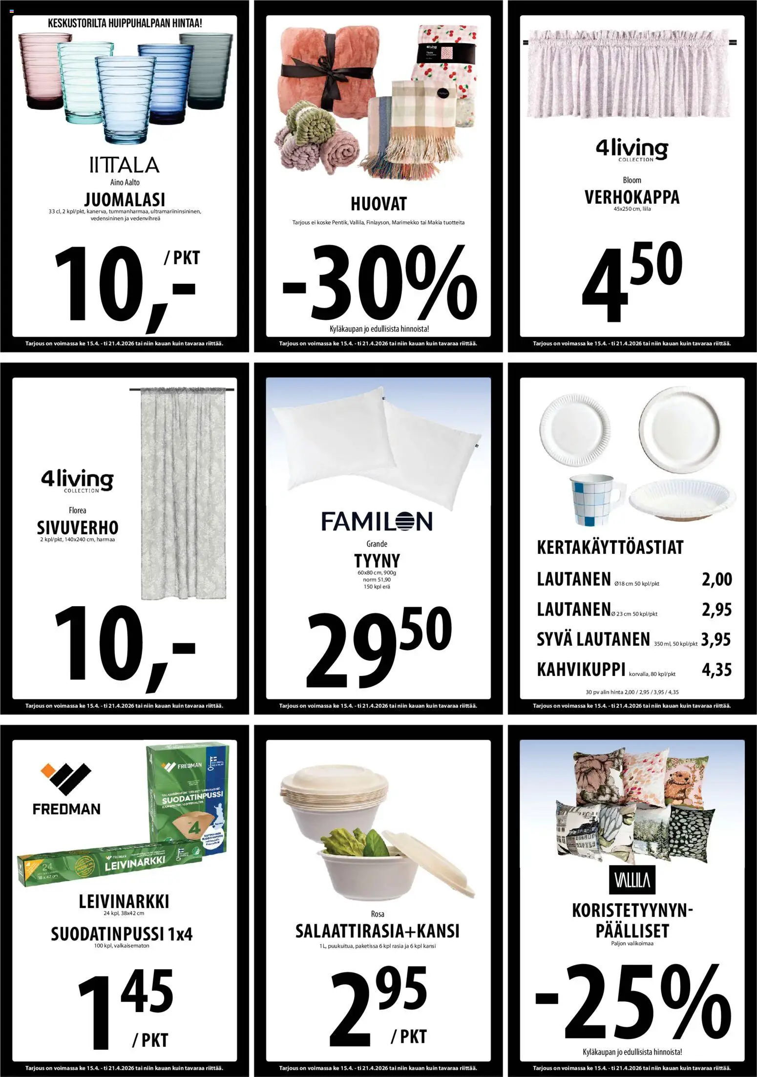 Tuuri tarjoukset – voimassa 15.04.2026 alkaen | Sivu: 20 | Tuotteet: Kansi, Tyyny, Lautanen