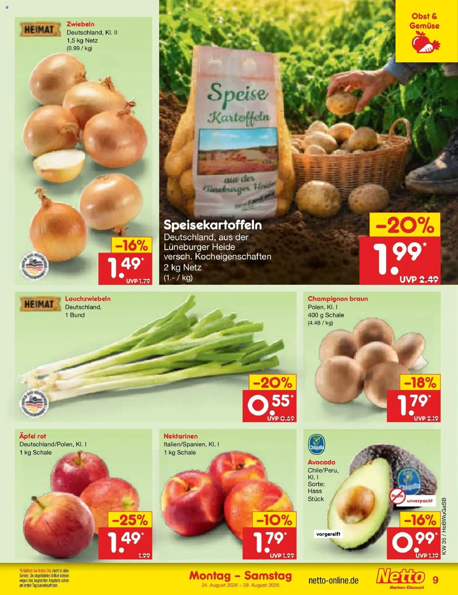 Netto Marken-Discount Prospekt Bielefeld (ab 24.08.2026) » Angebote | Seite: 11 | Produkte: Äpfel, Avocado, Zwiebeln, Obst