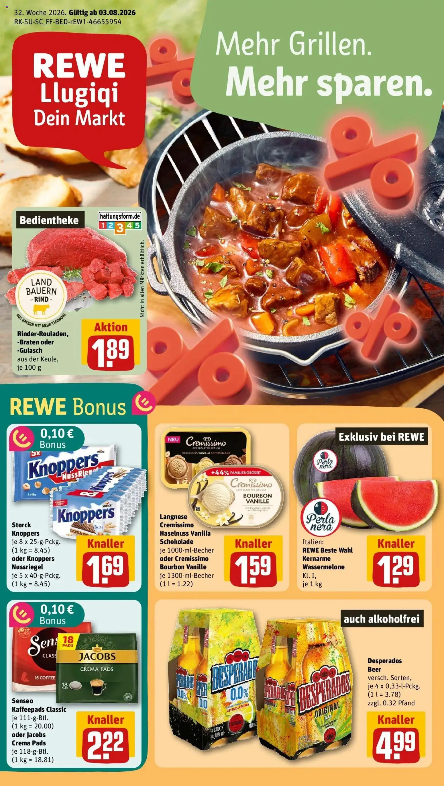 REWE Prospekt ab 03.08.2026 zum Blättern » Angebote | Seite: 1 | Produkte: Bier, Vanille, Desperados, Bourbon