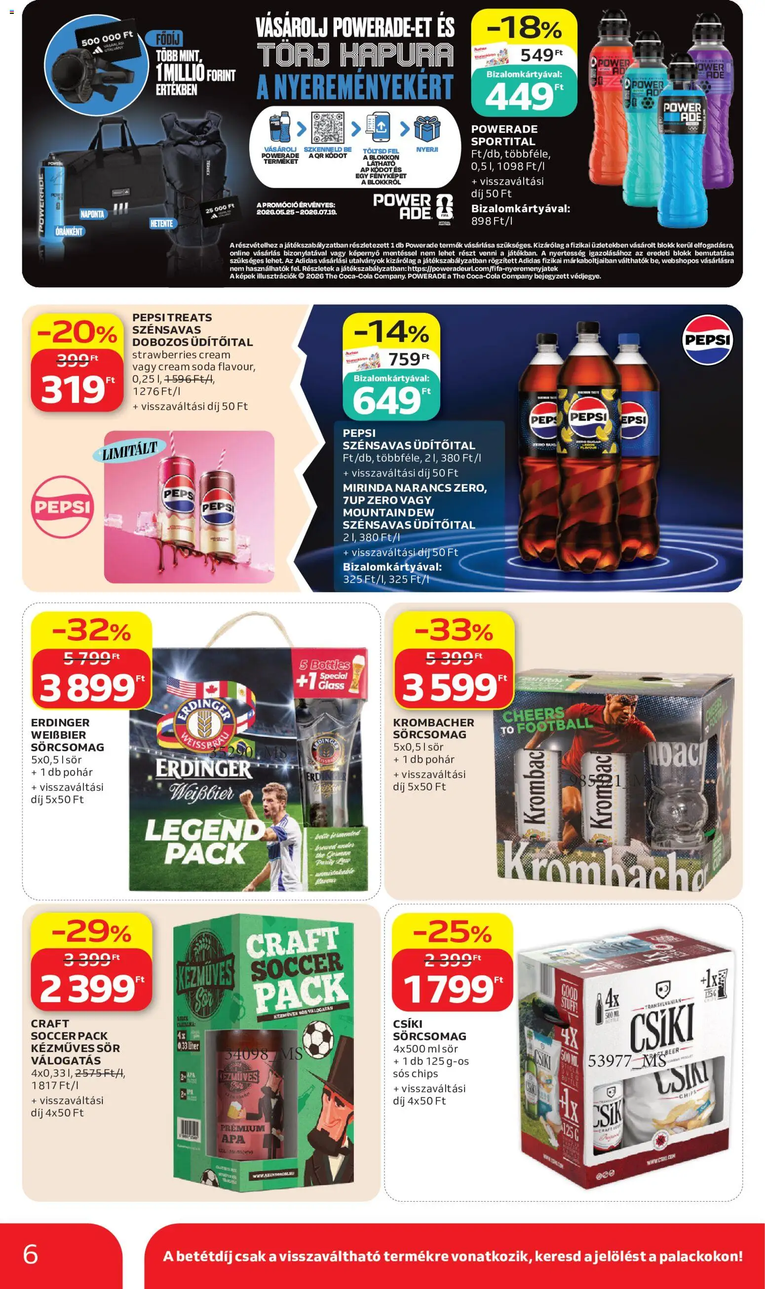 Auchan akciós ujság - amely érvényes a következő dátumtól: 11.06.2026 | Oldal: 6 | Termékek: Chips, Pepsi, Sör, Pohár