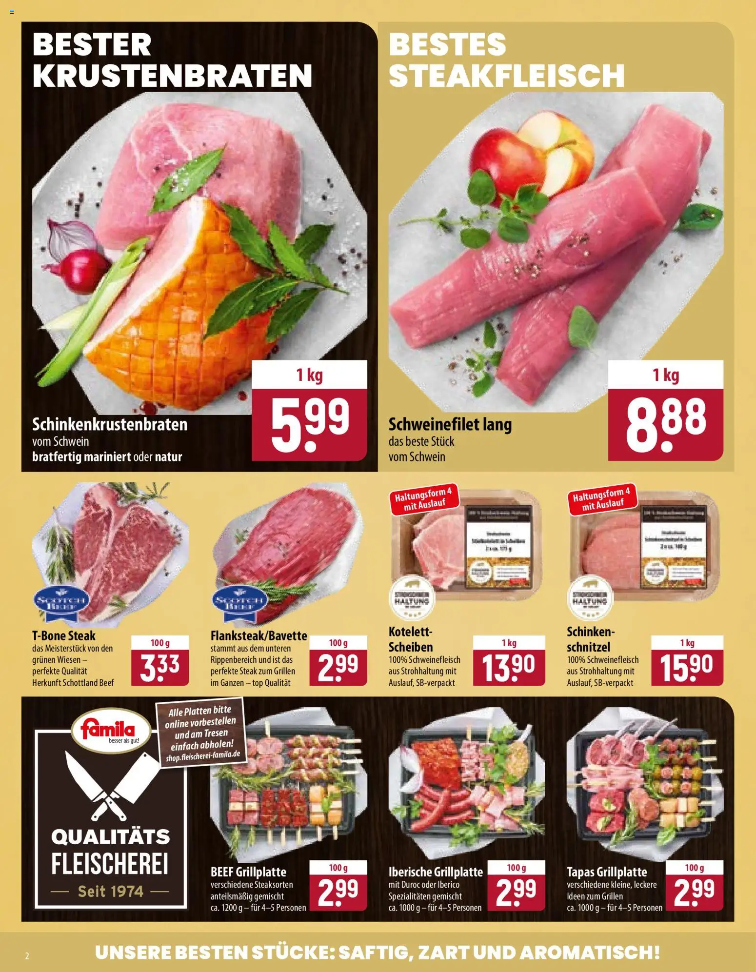 Famila Prospekt – gültig ab 27.07.2026 | Seite: 2 | Produkte: Top, Krustenbraten, Schweinefleisch, Steak