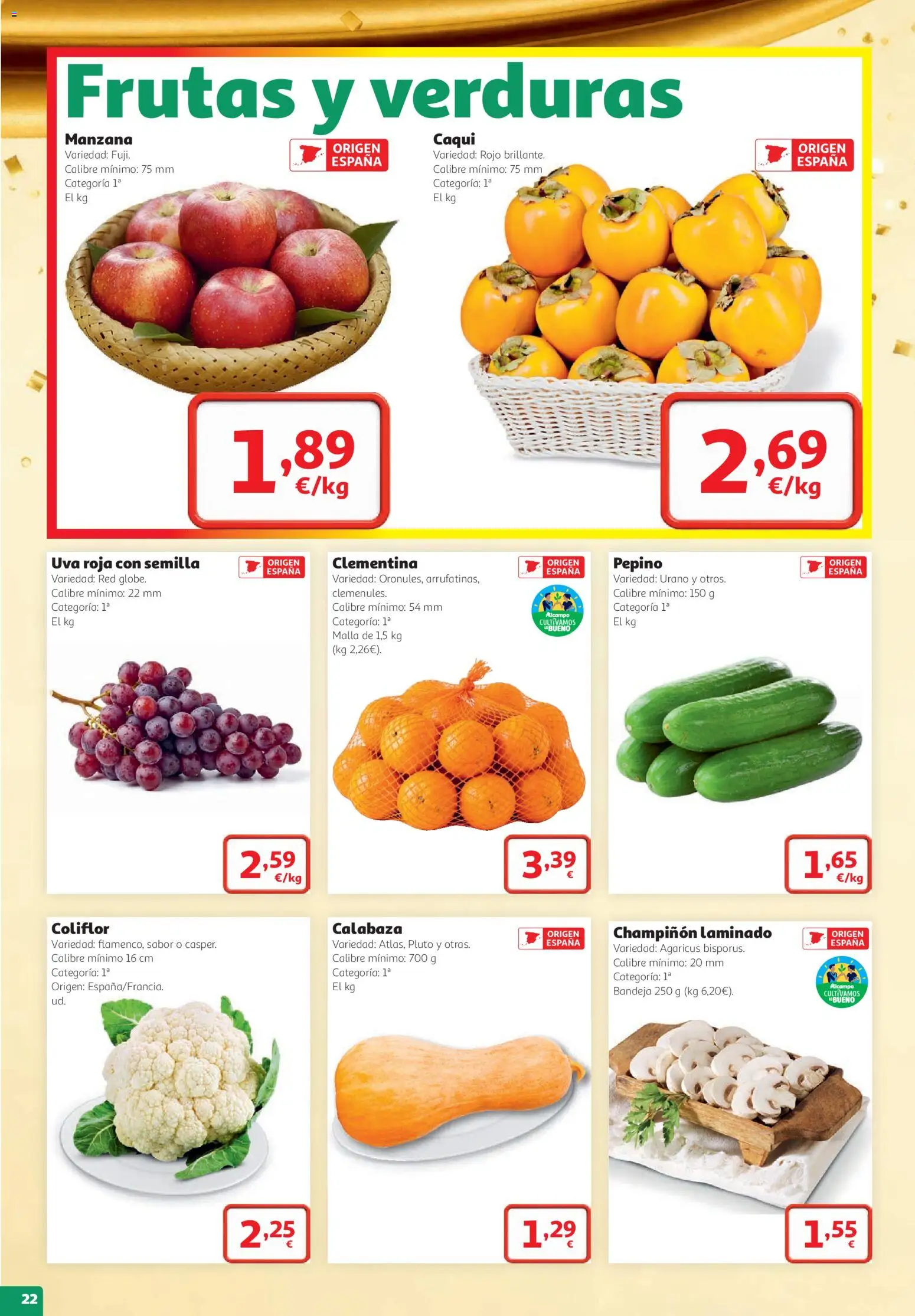 Alcampo folleto Cuenca │ válido desde el 22/10/2026 | Página: 22 | Productos: Verduras, Calabaza, Bandeja, Caqui