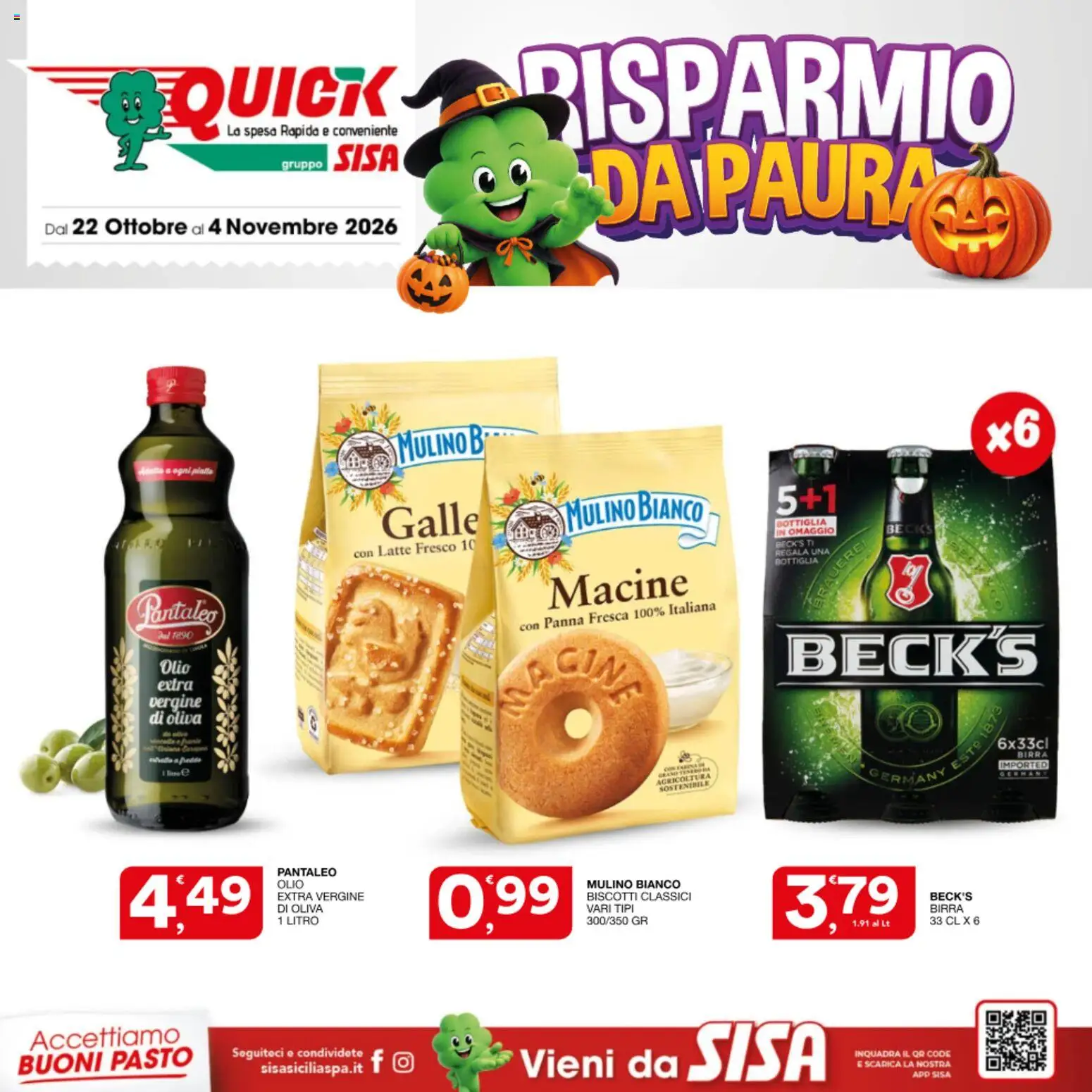 Volantino SISA del 22/10/2026 | Pagina: 1 | Prodotti: Birra, Panna, Biscotti, Latte