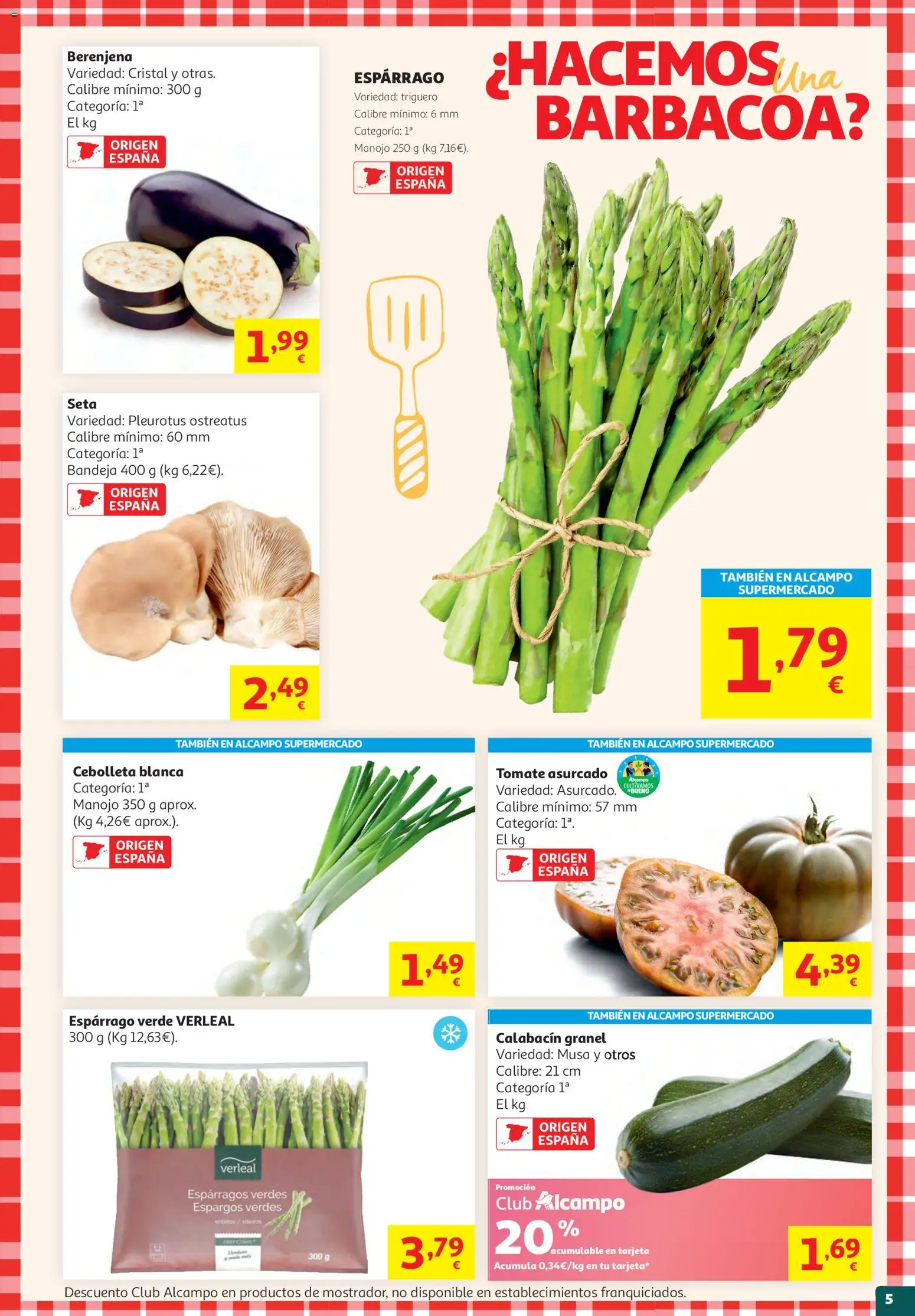Alcampo Unico Nacional │ válido desde el 19.05.2026 | Página: 5 | Productos: Calabacín, Νερό καρύδας, Barbacoa, Bandeja