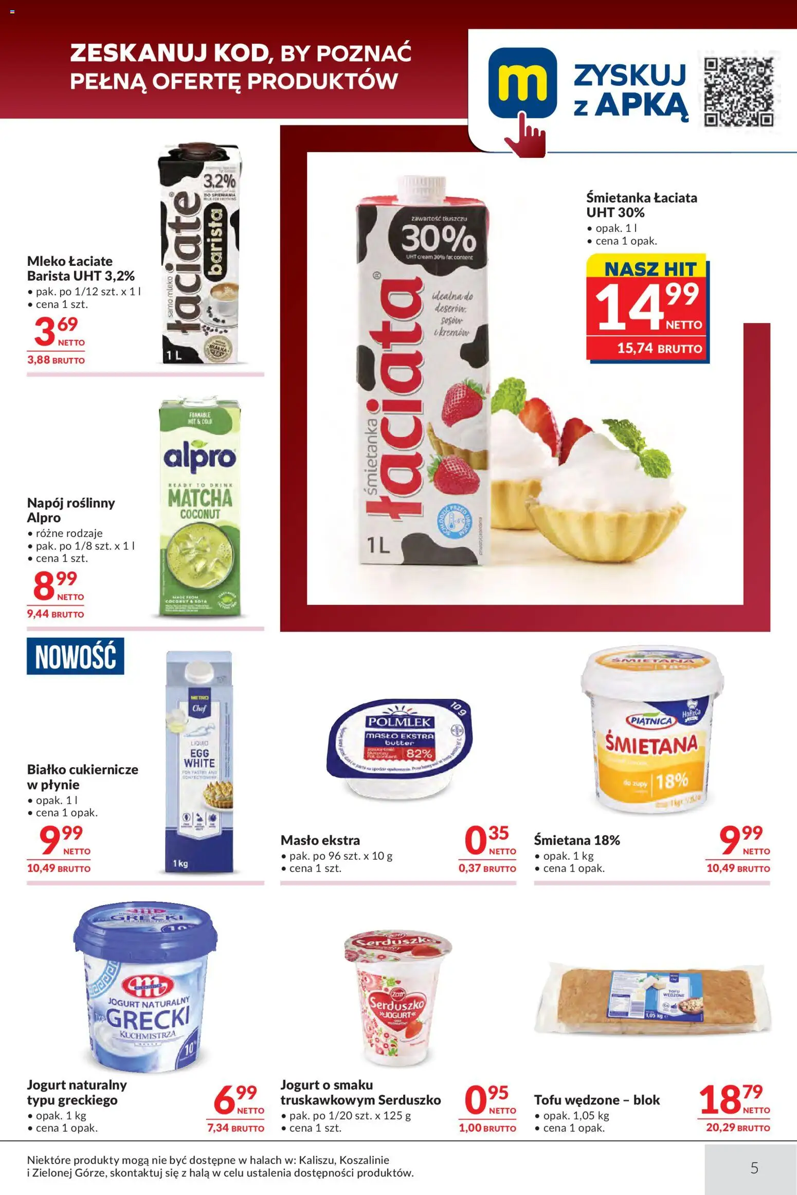Makro gazetka - Oferta dla gastronomii od 26.05.2026 | Strona: 5 | Produkty: Alpro, Jogurt naturalny, Masło, Śmietana