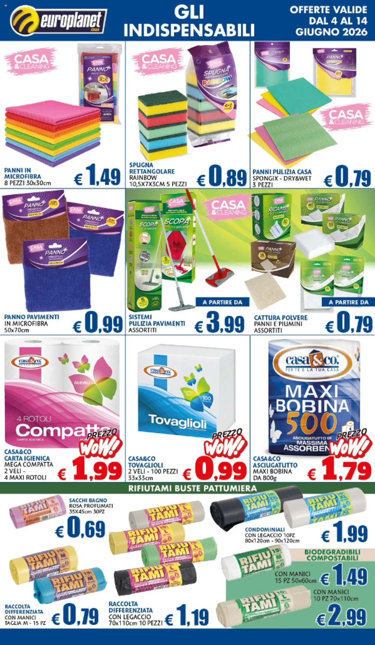 Volantino Europlanet Casa del 04.06.2026 | Pagina: 8 | Prodotti: Spugna, Tè, Scopa, Asciugatutto