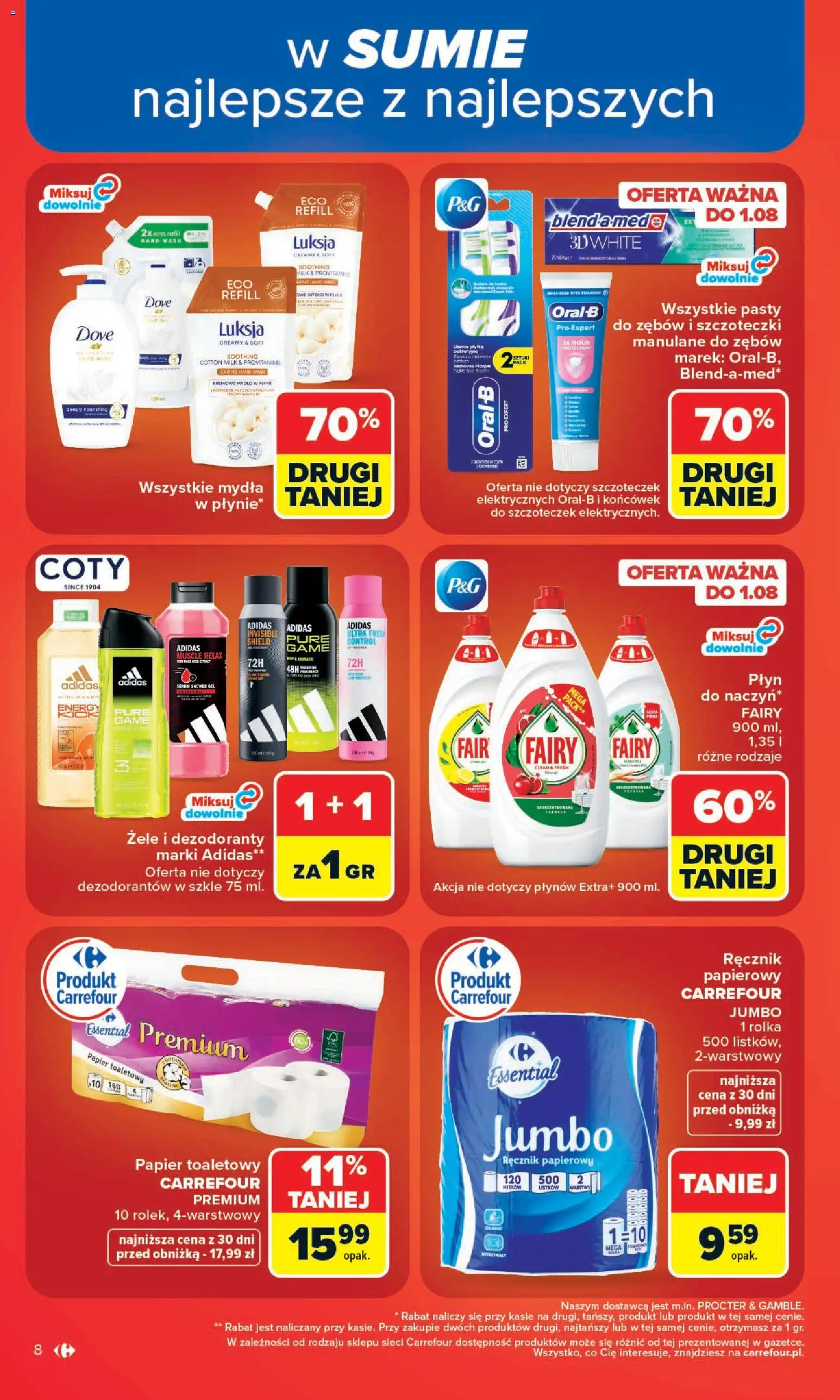 Carrefour gazetka od 20.07.2026 | Strona: 10 | Produkty: Papier toaletowy, Mydło w płynie, Fairy, Ręcznik papierowy