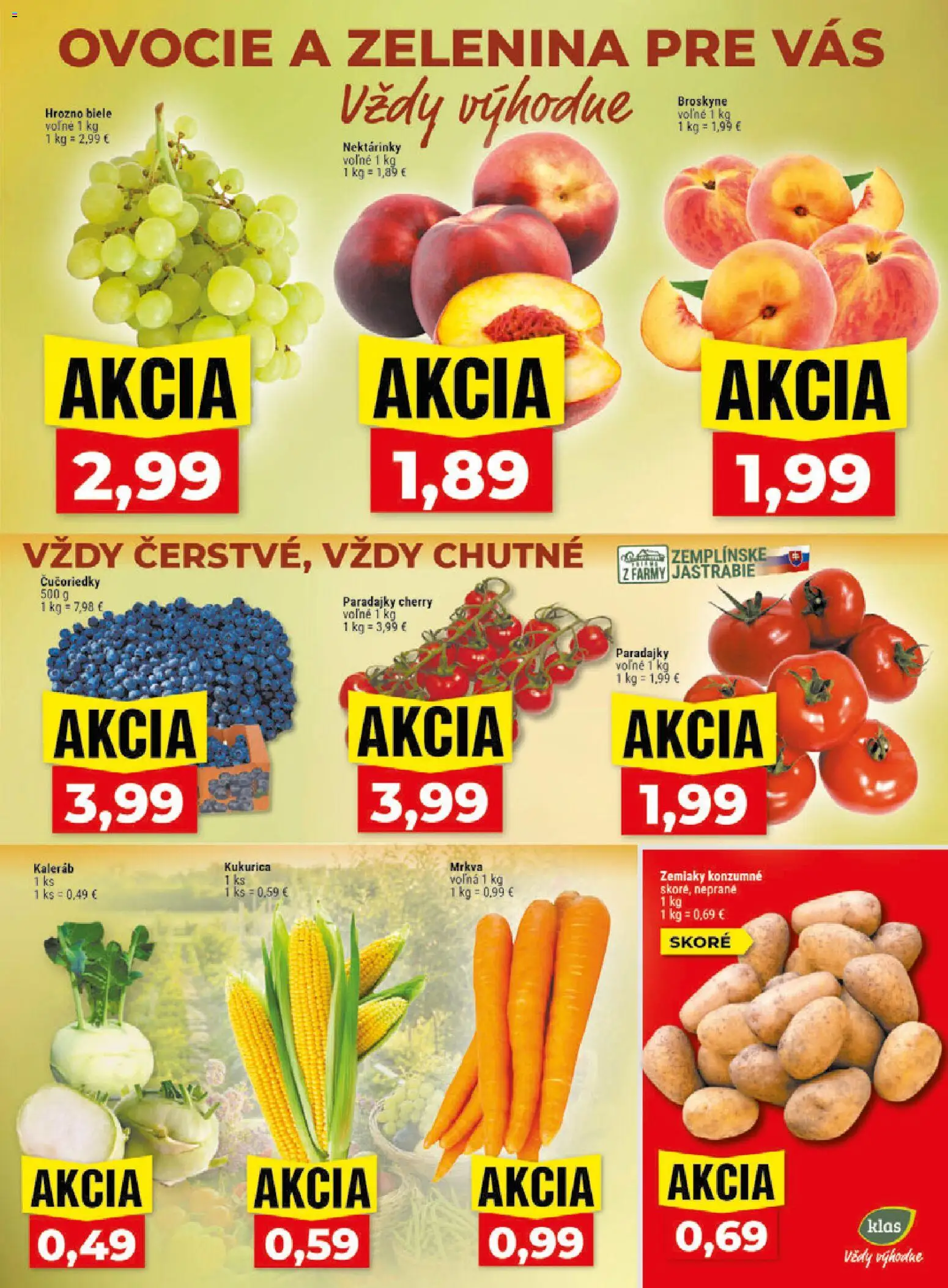Nové Klas akcie – leták je platný od 13.07.2026 | Strana: 3 | Produkty: Paradajky, Nektárinky, Zelenina, Kaleráb