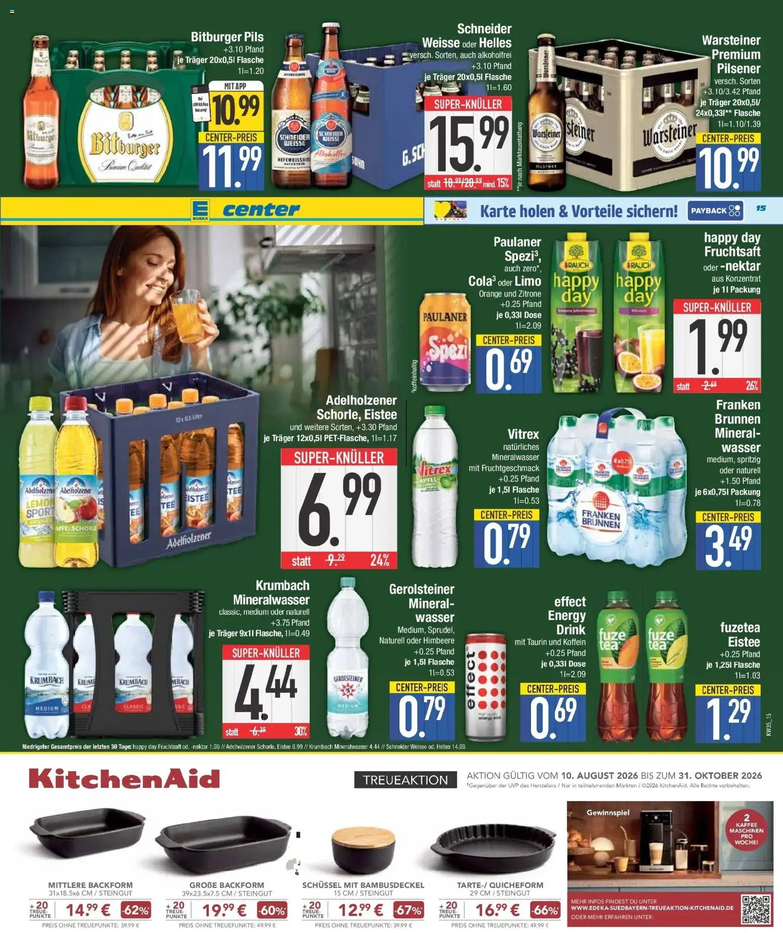 E center Prospekt München (ab 24.08.2026) zum Blättern | Seite: 15 | Produkte: Bitburger, Kaffee, Wasser, Fruchtsaft