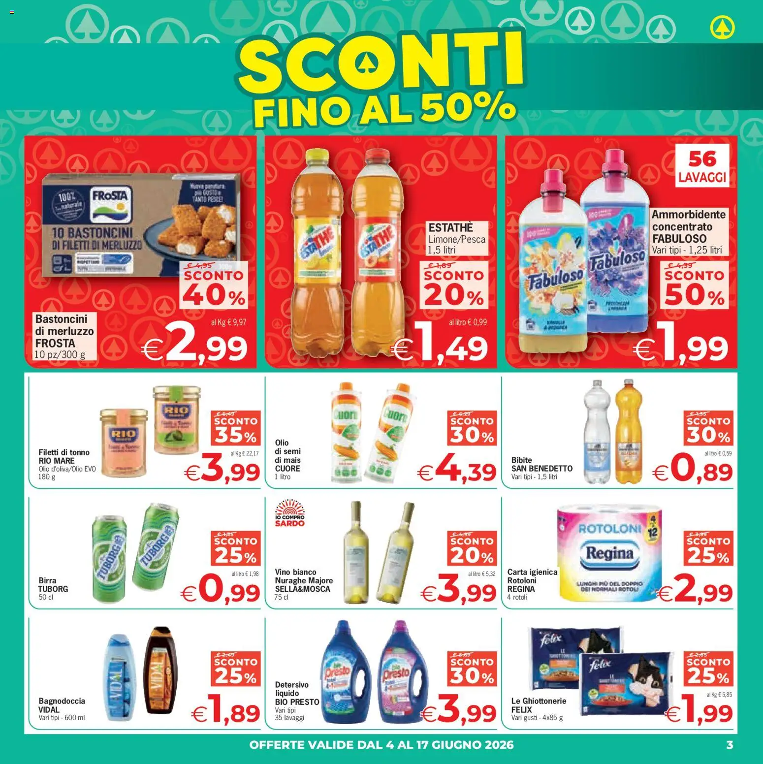Volantino Eurospar del 04.06.2026 | Pagina: 3 | Prodotti: Birra, Merluzzo, Tonno, Vino bianco