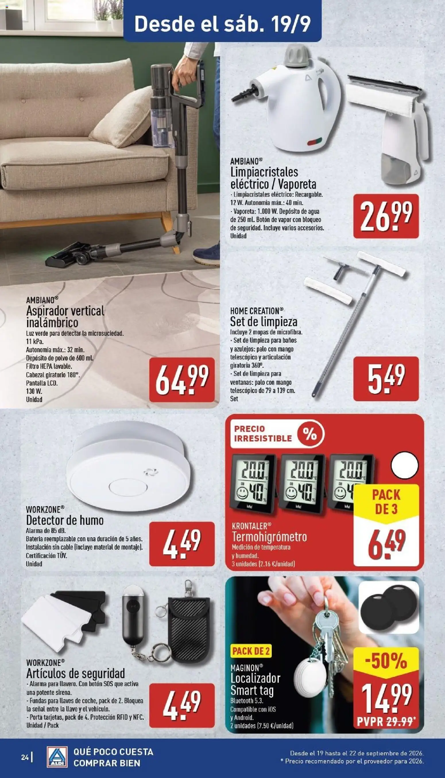 Aldi folleto Baleares │ válido desde el 14/09/2026 | Página: 24 | Productos: Limpiacristales, Cable, Aspirador, Azulejos
