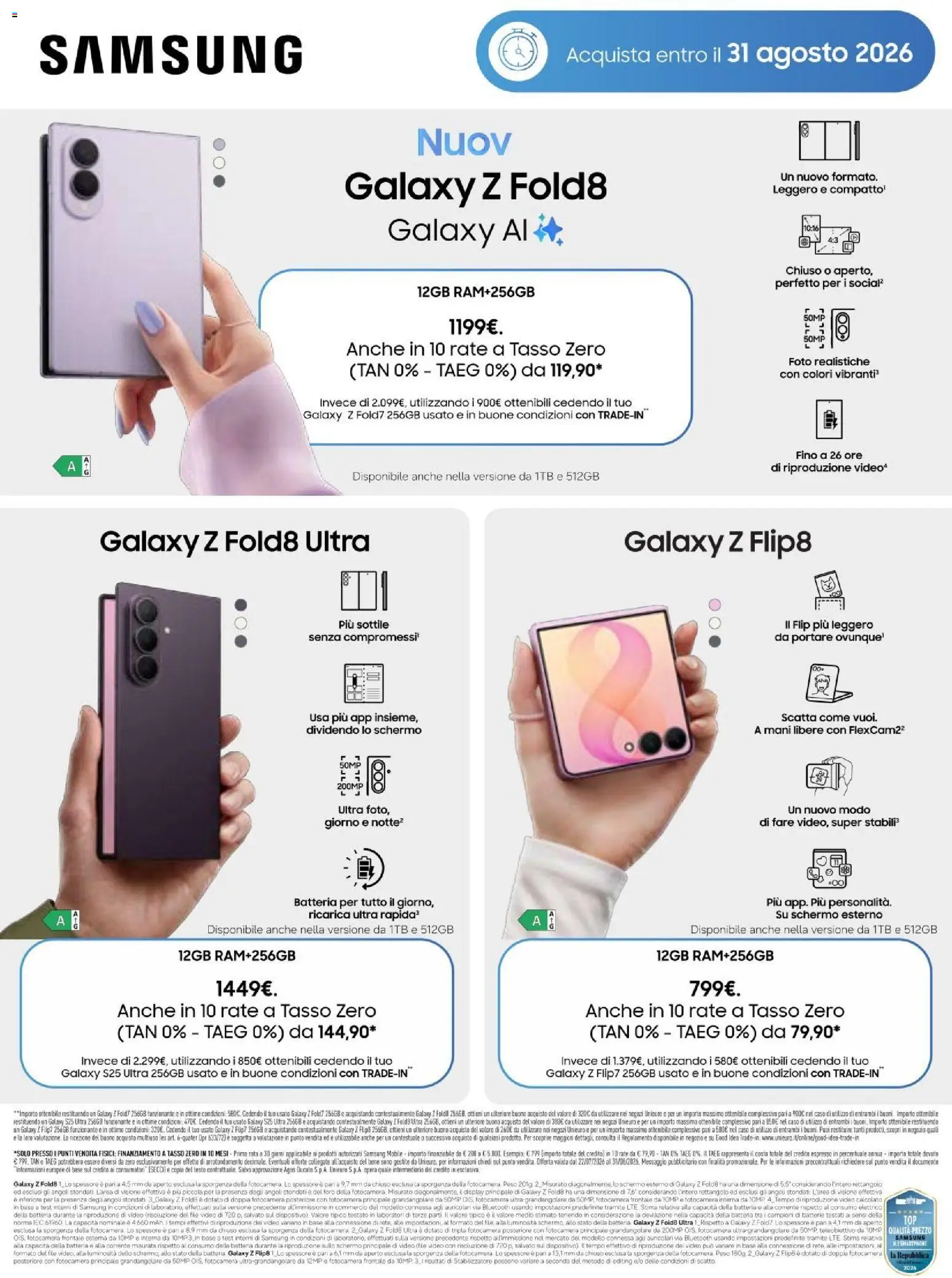 Volantino Unieuro del 27/07/2026 | Pagina: 9 | Prodotti: Mobile, Video, Batteria, Samsung
