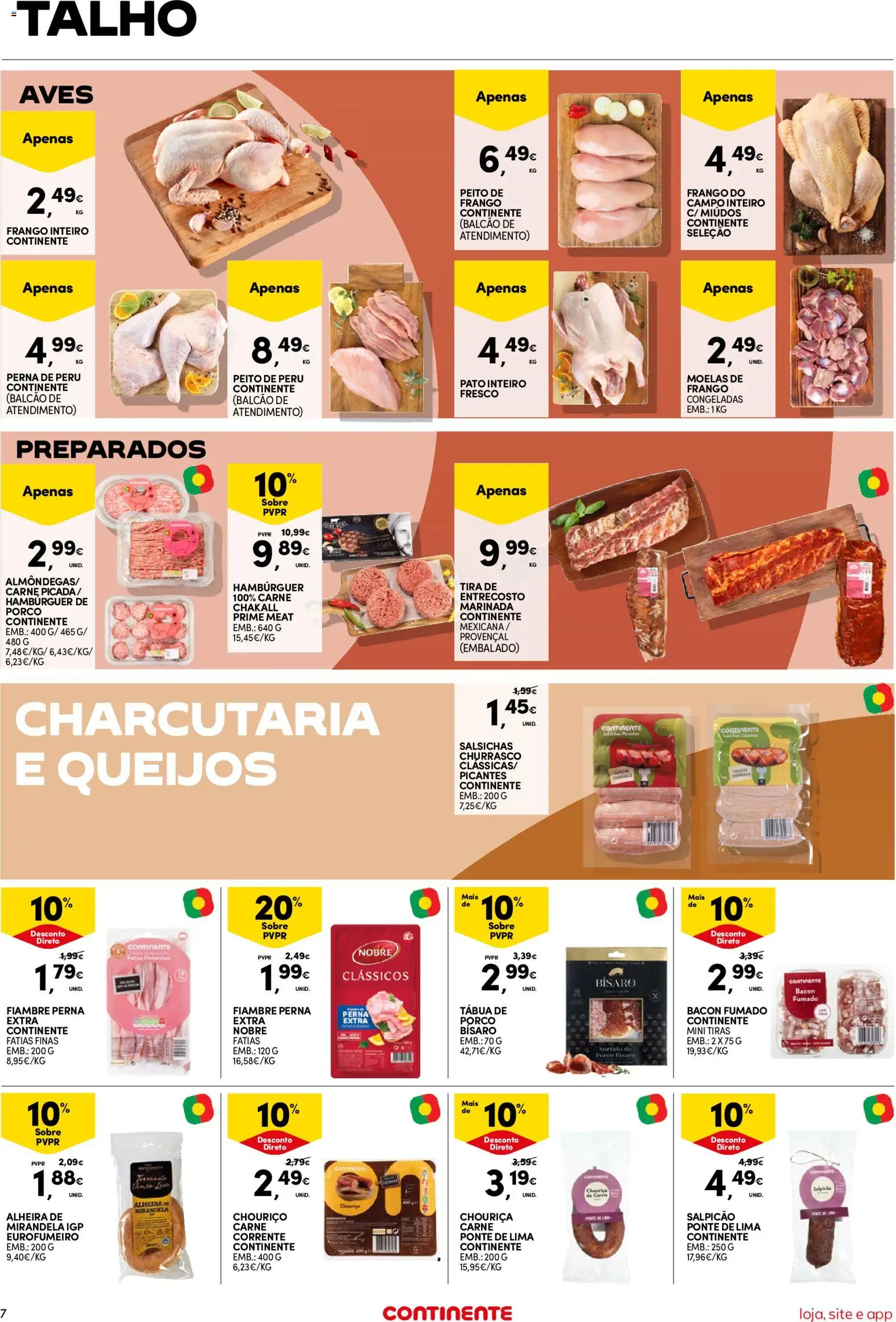 Continente Semanal Continente Bom Dia │ válido de 14/07/2026 | Página: 7 | Produtos: Peito de peru, Frango, Carne, Alheira