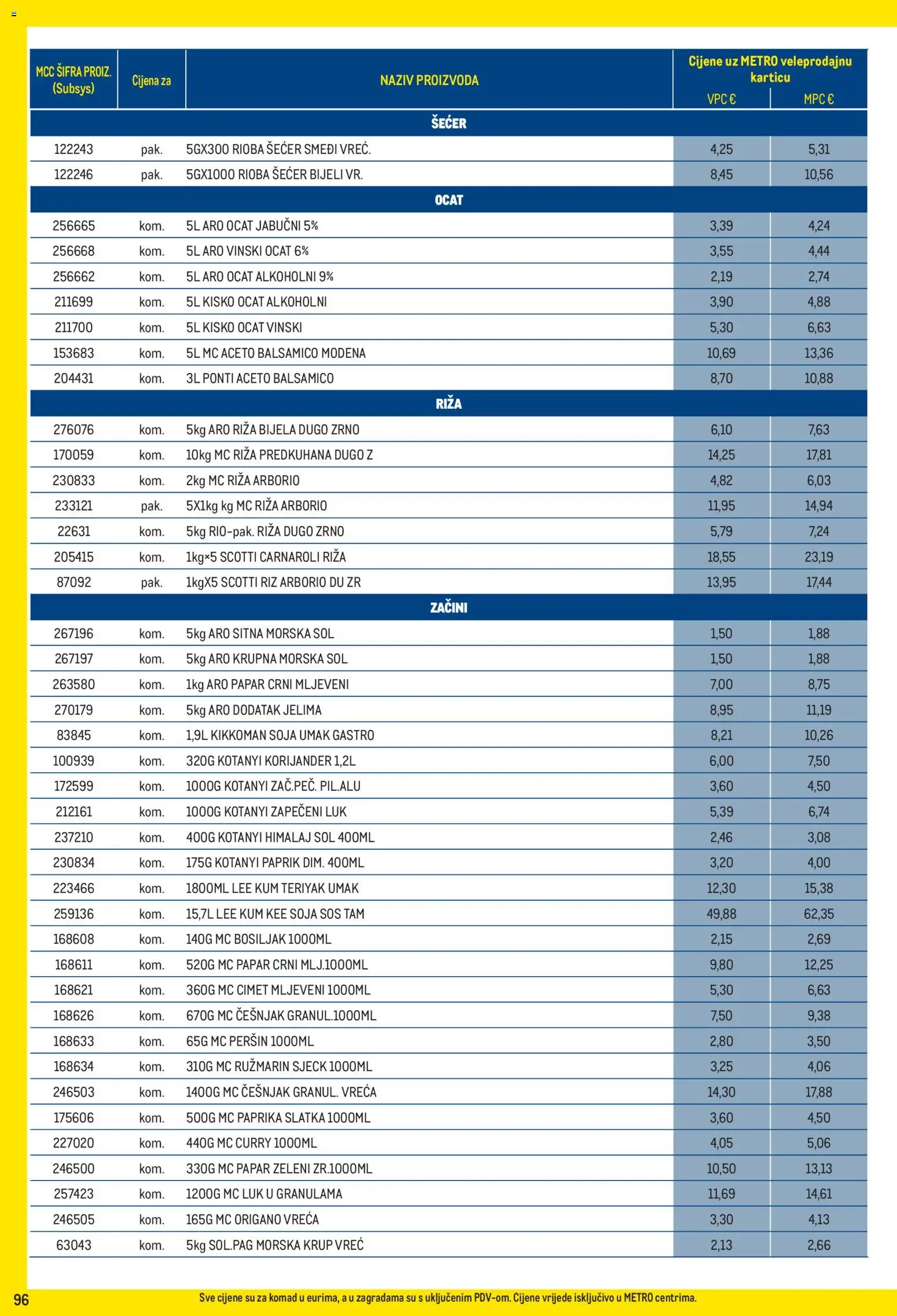 Metro katalog | vrijedi od 01.09.2026 | Stranica: 96 | Proizvodi: Riža, Začini, Luk, Sol