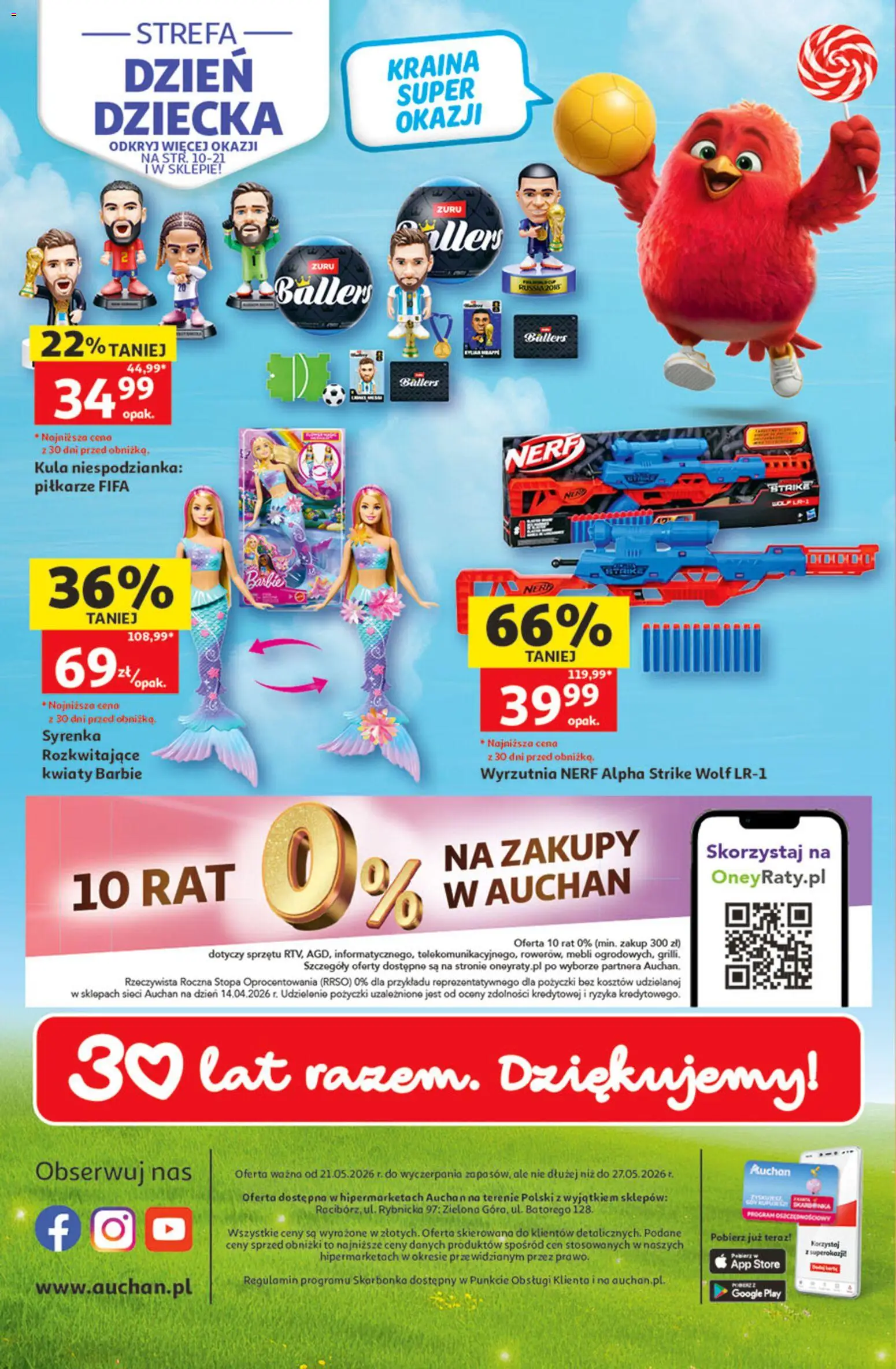 Auchan gazetka - 30 Lat Hipermarket od 21.05.2026 | Strona: 57 | Produkty: Barbie, Wyrzutnia, Kwiaty