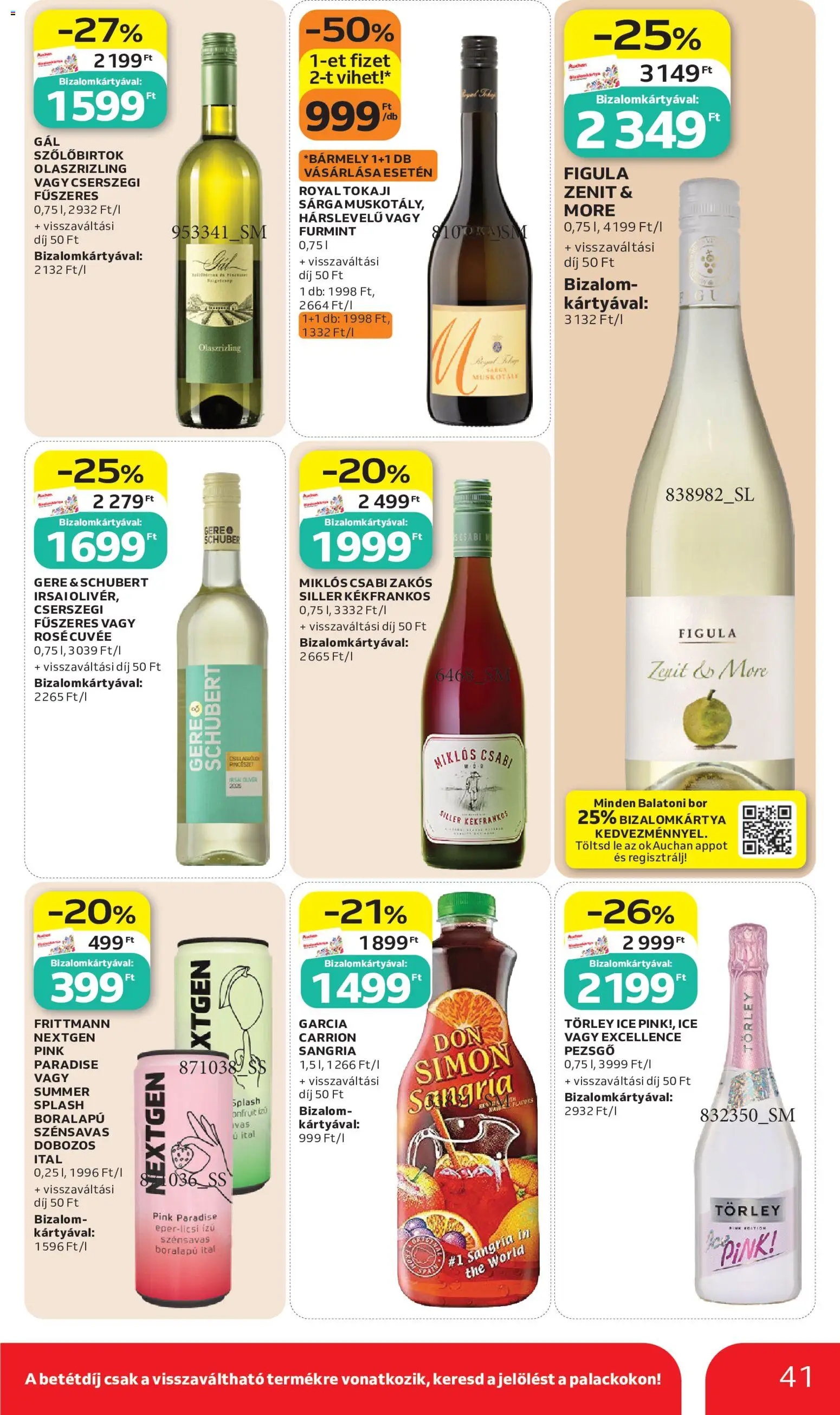 Auchan akciós ujság - amely érvényes a következő dátumtól: 2026.07.02. | Oldal: 41 | Termékek: Sangria, Pezsgő, Bor