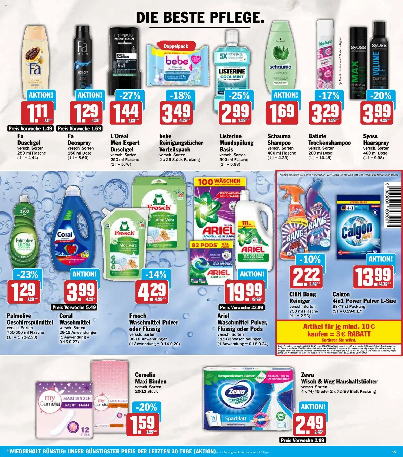 AEZ Prospekt – gültig ab 20.07.2026 | Seite: 15 | Produkte: Ariel, Reinigungstücher, Deospray, Listerine