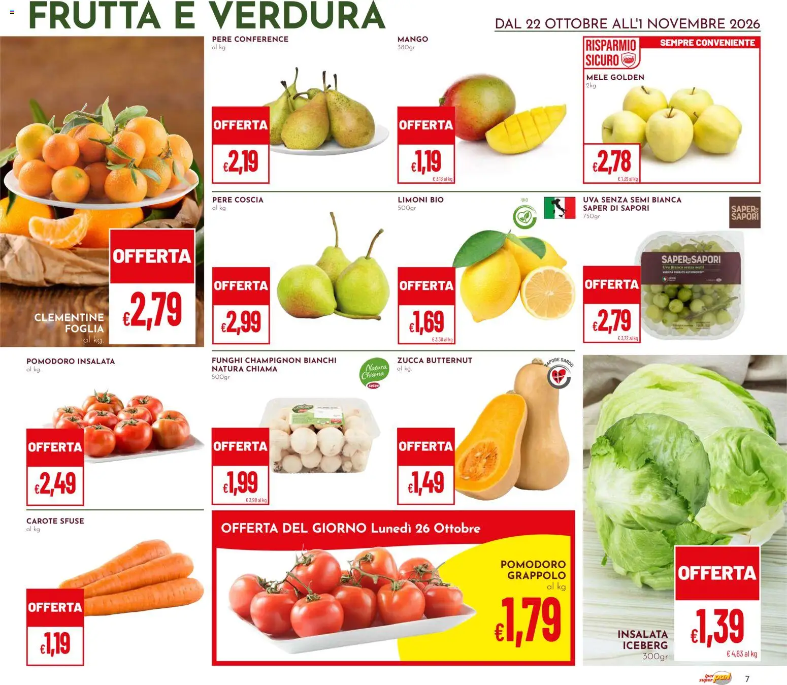 Volantino Pan del 22/10/2026 | Pagina: 7 | Prodotti: Mele, Pere, Uva senza semi, Zucca