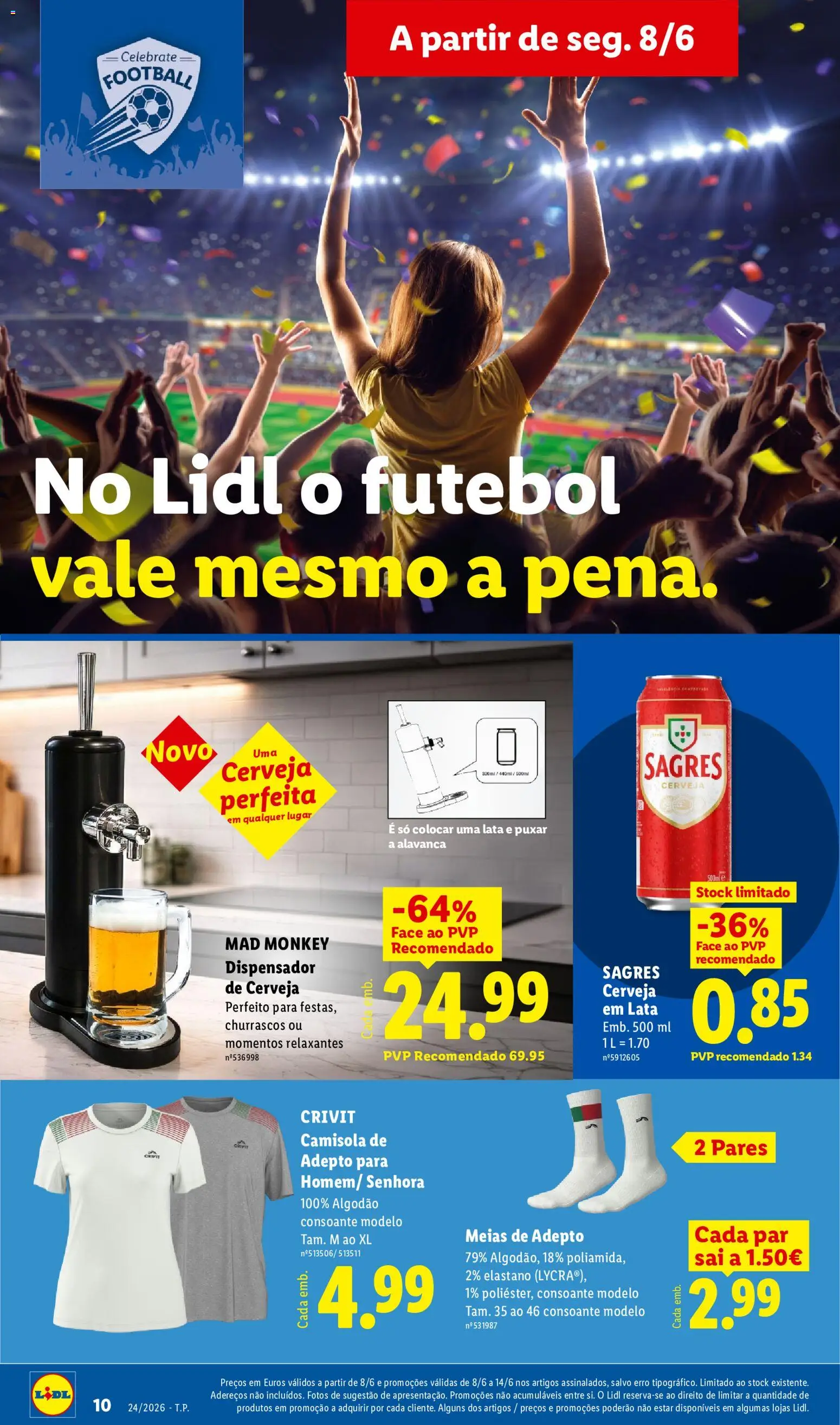 Lidl Novidades │ válido de 08.06.2026 | Página: 10 | Produtos: Algodão, Cerveja, Camisola, Meias