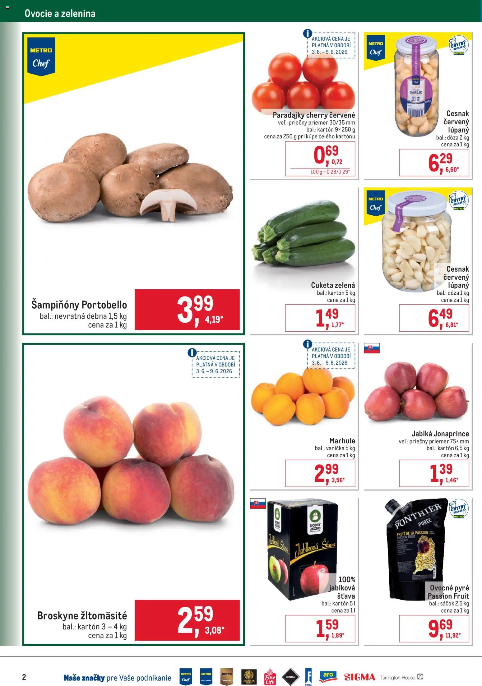 Nové Metro akcie – leták je platný od 03.06.2026 | Strana: 2 | Produkty: Paradajky, Cesnak, Cuketa, Broskyne
