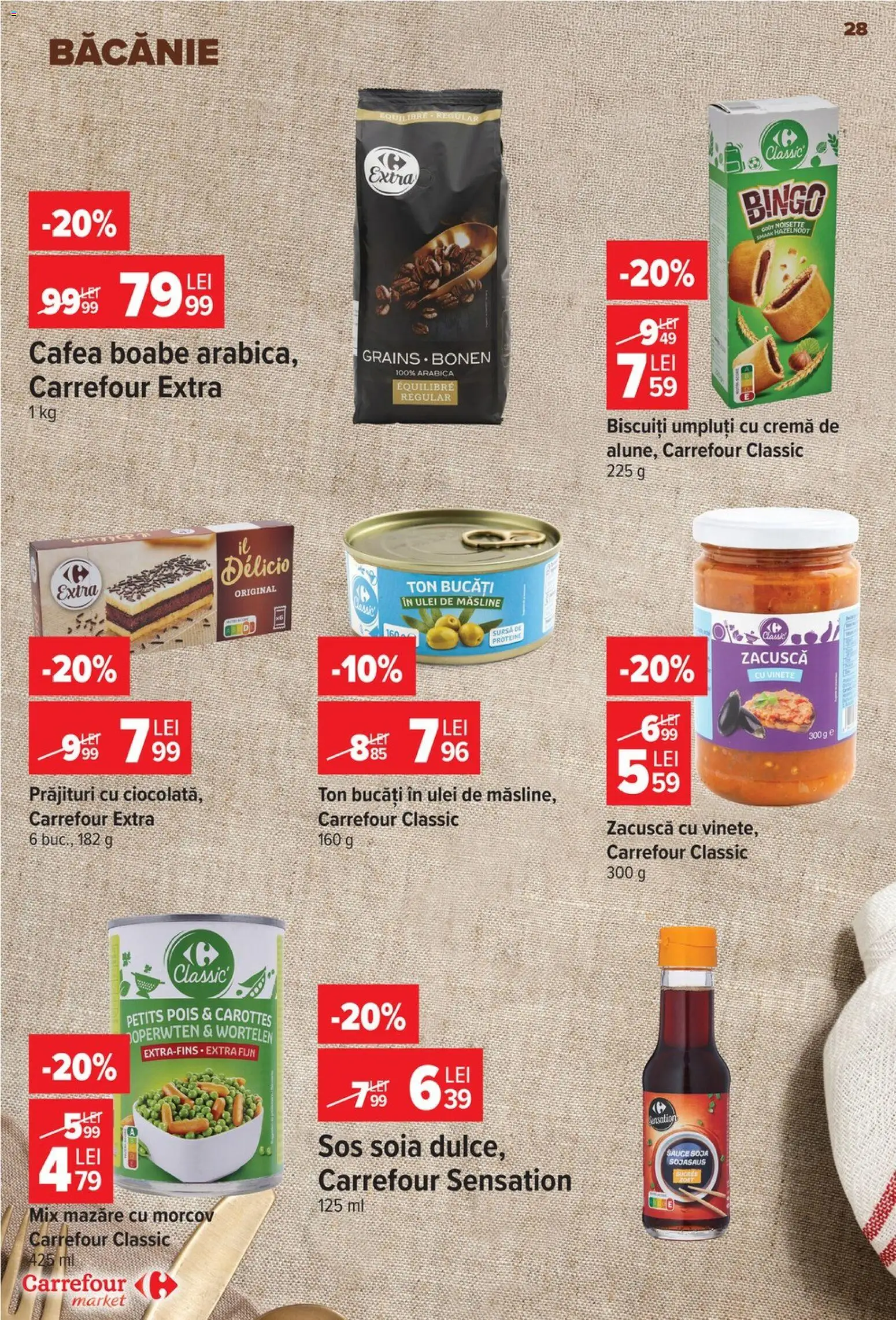 Noul catalog Carrefour – valabil de la 19.08.2026 | Pagină: 28 | Produse: Carrefour Classic, Măsline, Ulei de masline, Cafea