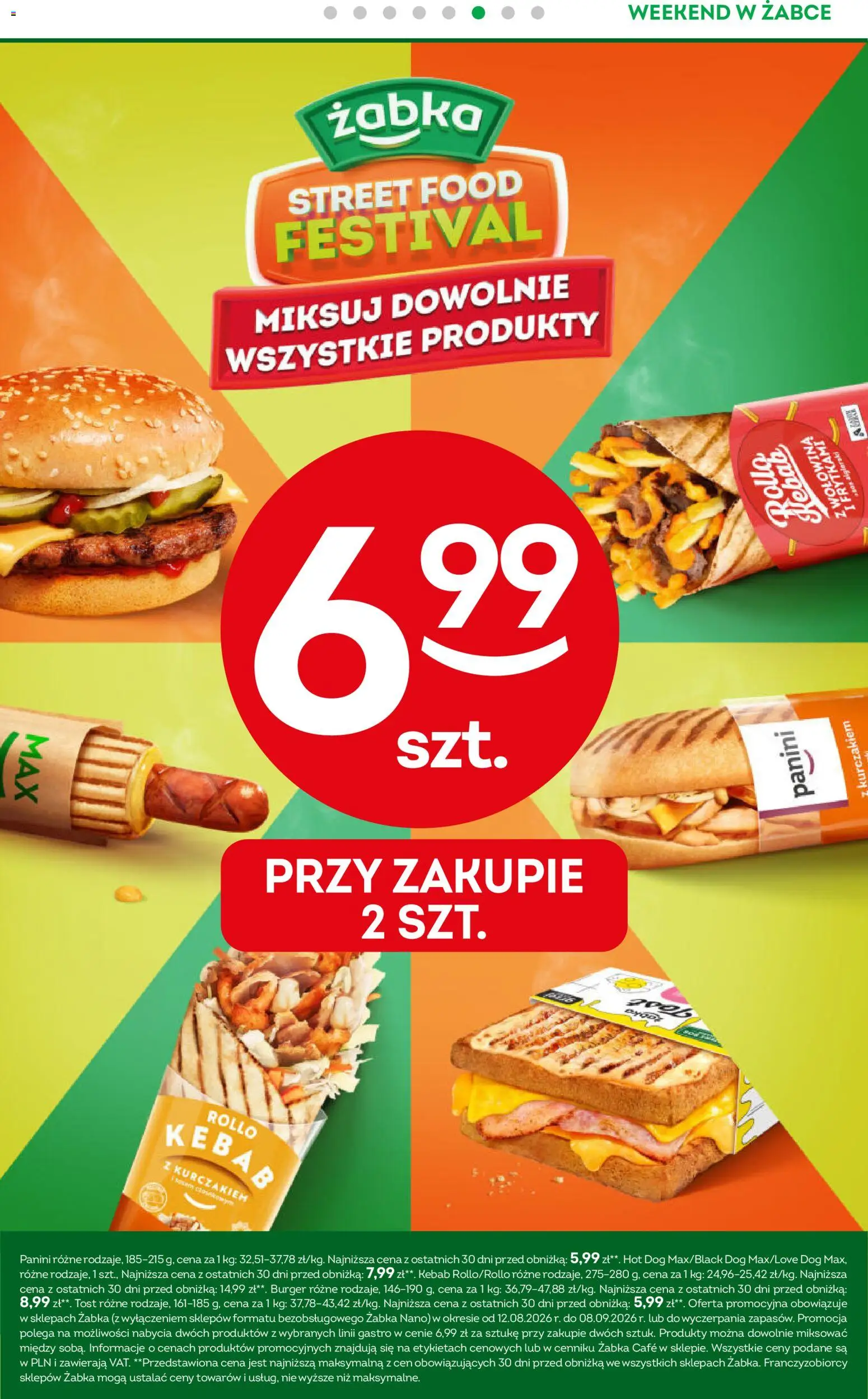 Żabka gazetka - Weekendowe promocje od 14.08.2026 | Strona: 7 | Produkty: Kebab, Panini, Burger, Hot dog