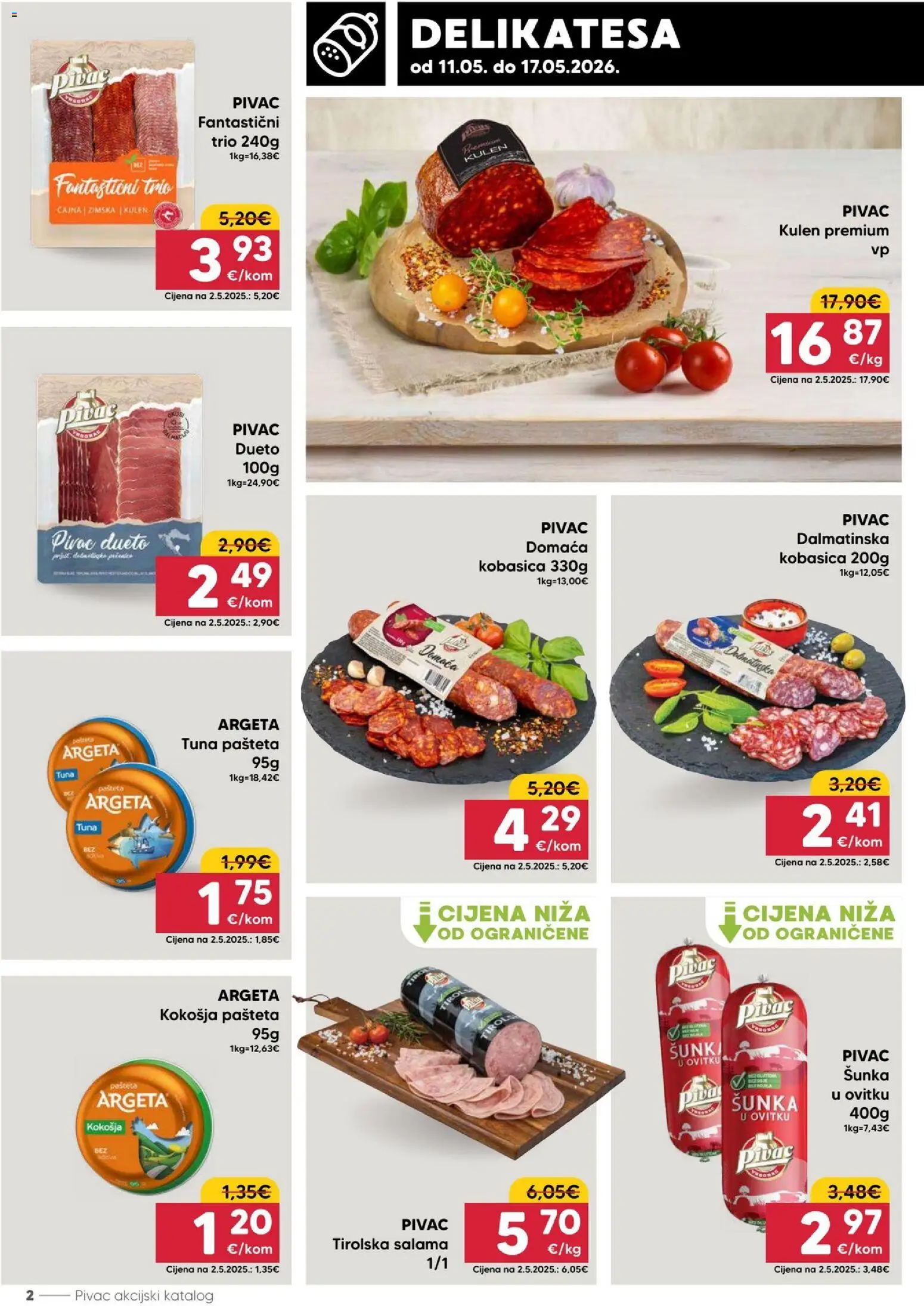 Pivac katalog | vrijedi od 11.05.2026 | Stranica: 2 | Proizvodi: Salama, Pašteta, Kobasica, Tuna