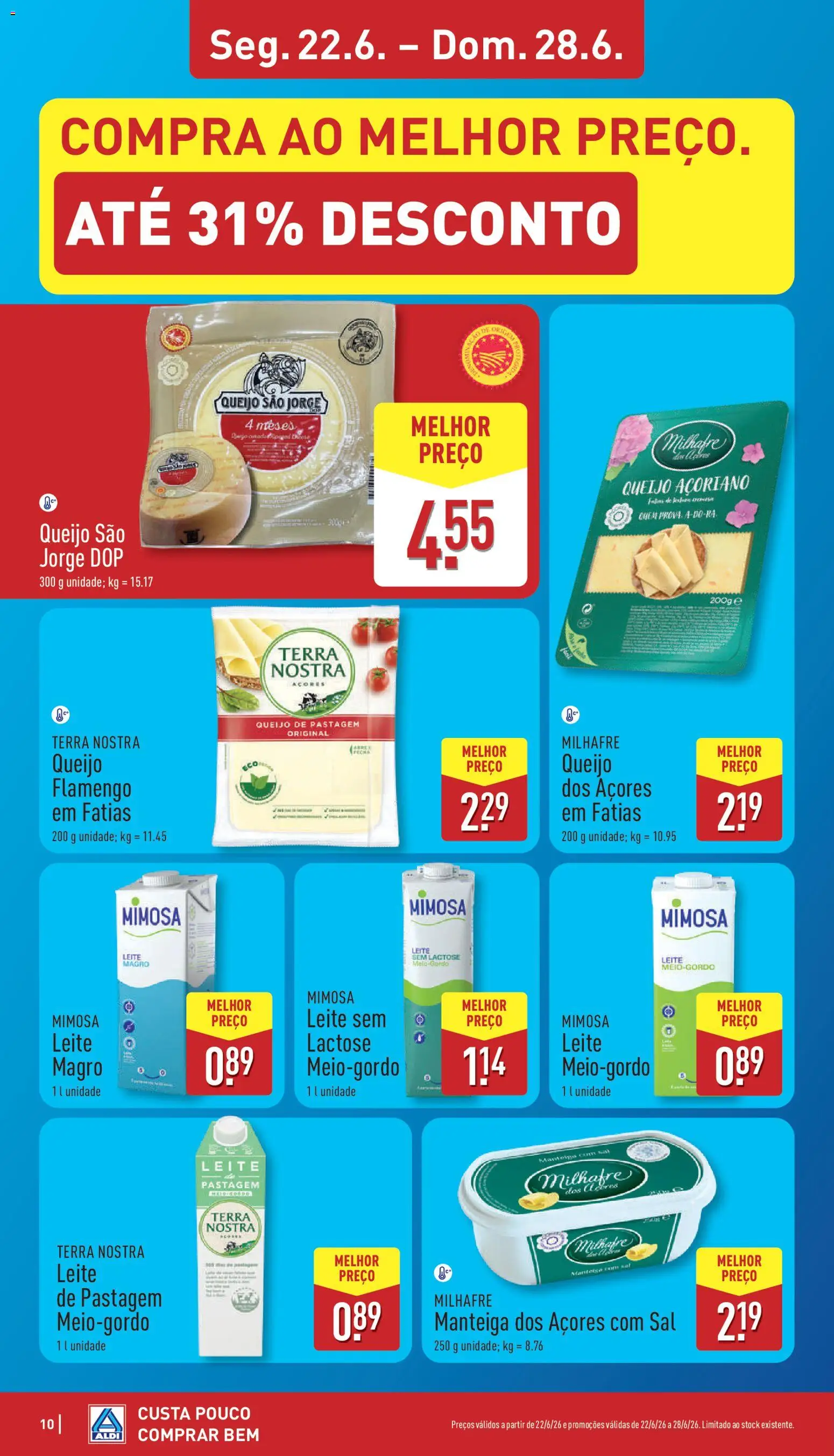Aldi folheto │ válido de 22.06.2026 | Página: 10 | Produtos: Sal, Leite, Manteiga, Queijo