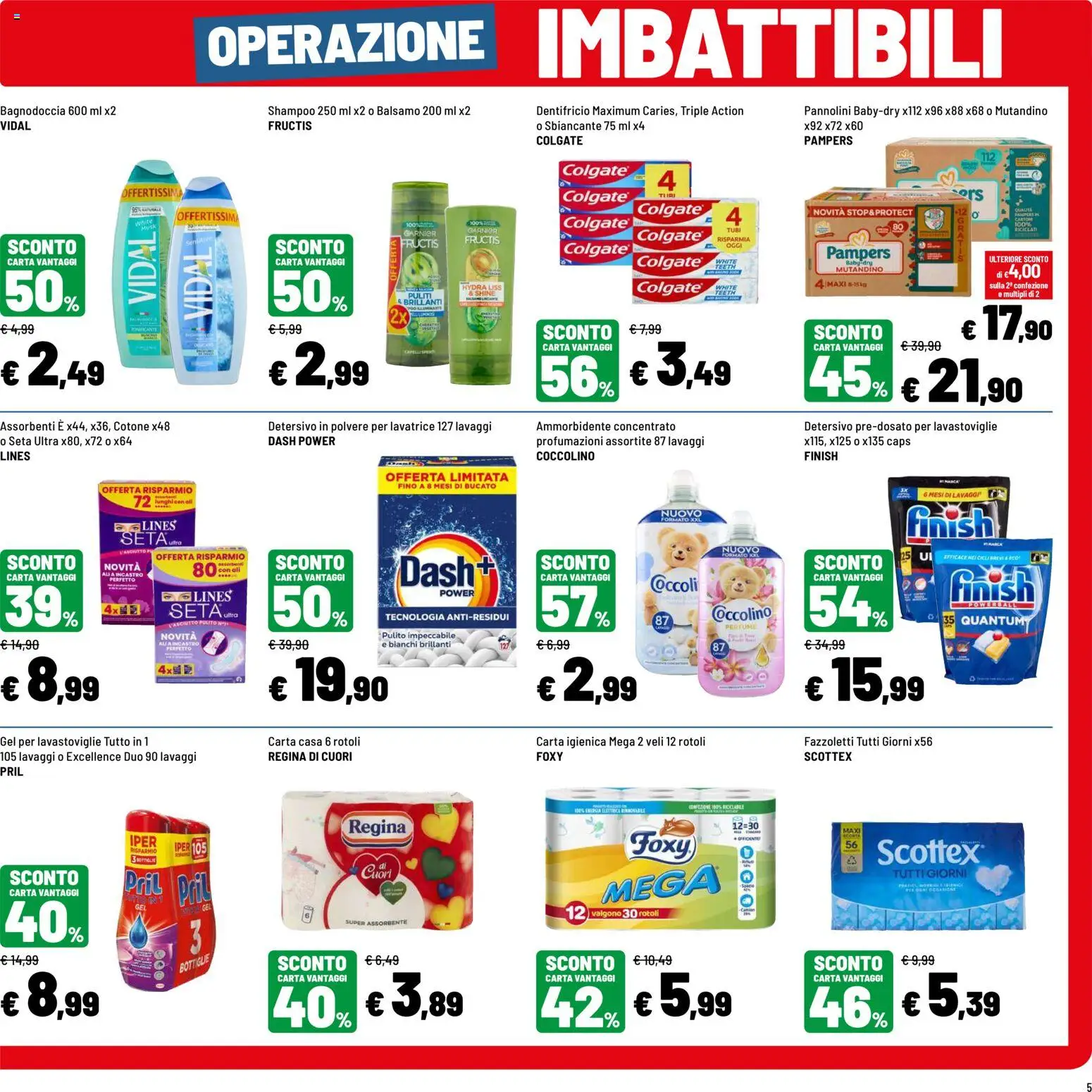 Volantino Iper del 31/08/2026 | Pagina: 5 | Prodotti: Shampoo, Fazzoletti, Lavatrice, Pampers