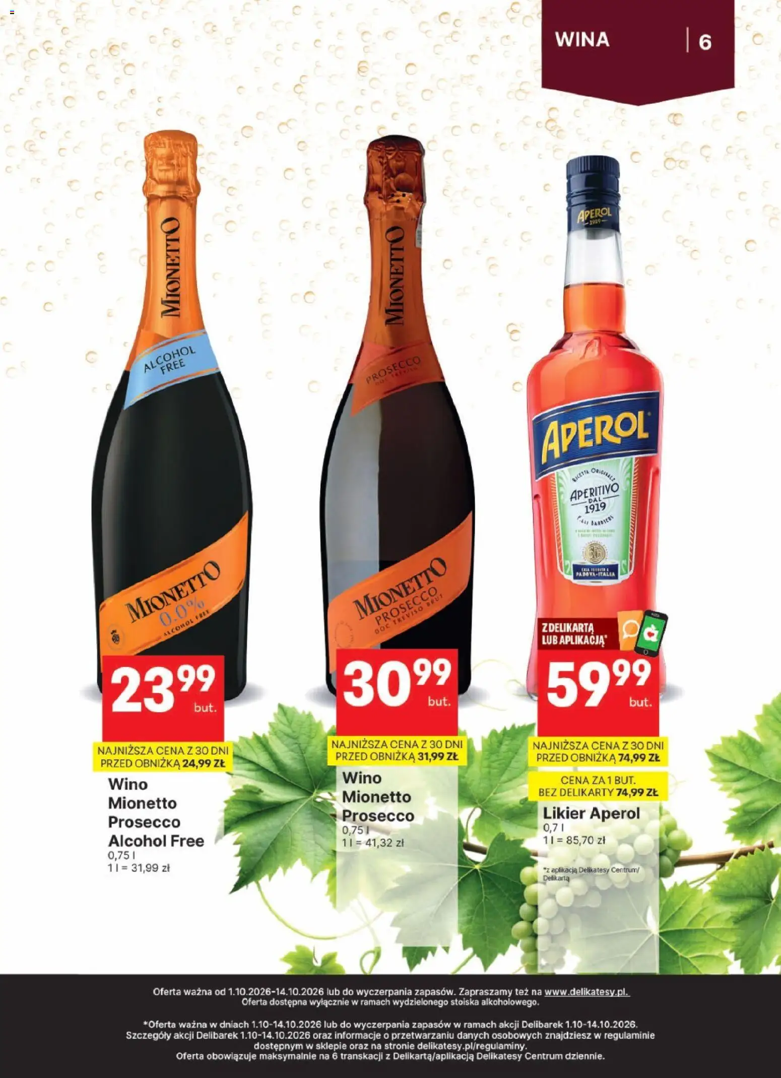 Delikatesy Centrum gazetka - DeliBarek od 01.10.2026 | Strona: 6 | Produkty: Delikatesy, Wino, Aperol, Prosecco