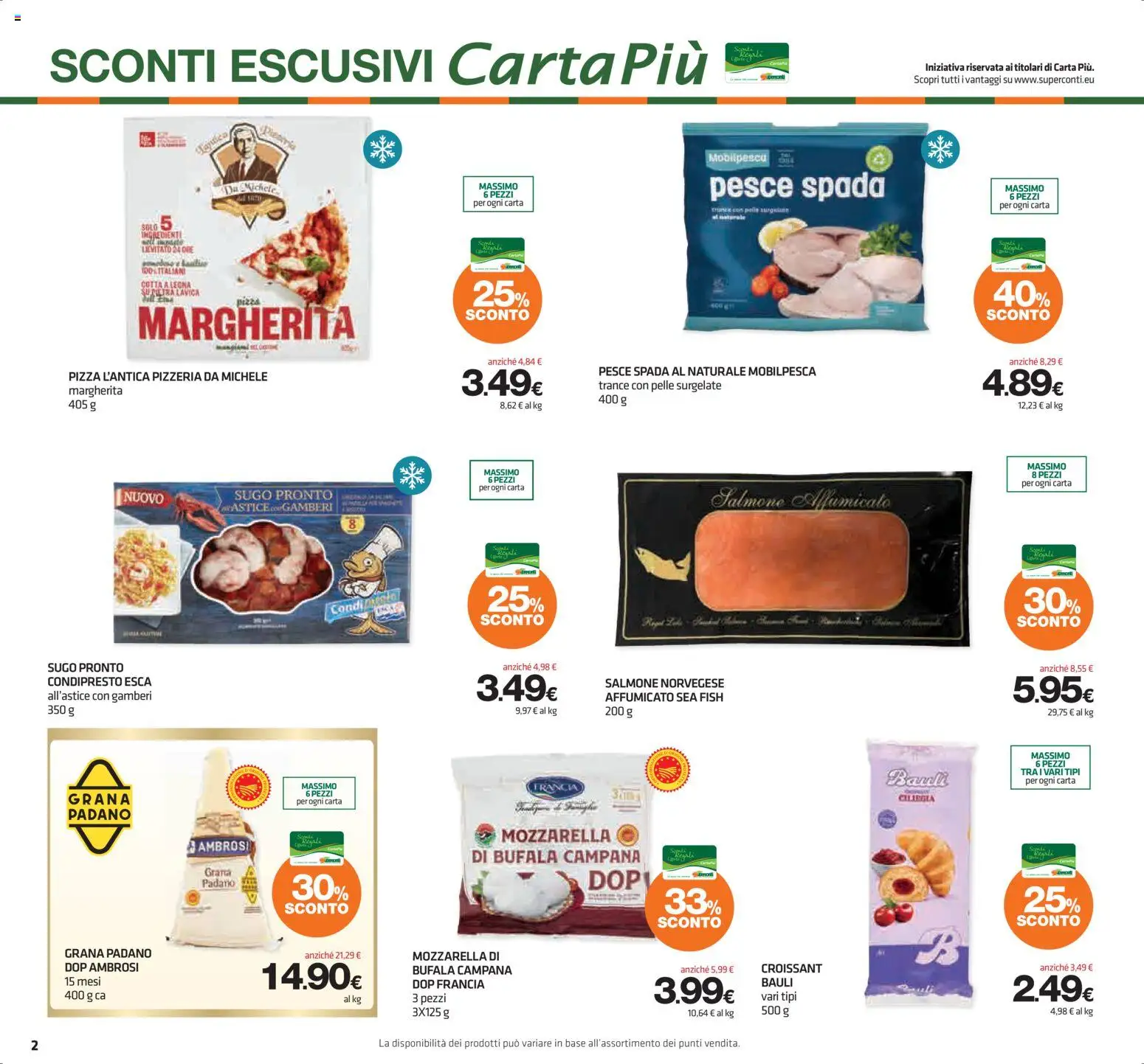 Volantino Superconti del 08/10/2026 | Pagina: 2 | Prodotti: Pesce, Croissant, Sugo, Pesce spada