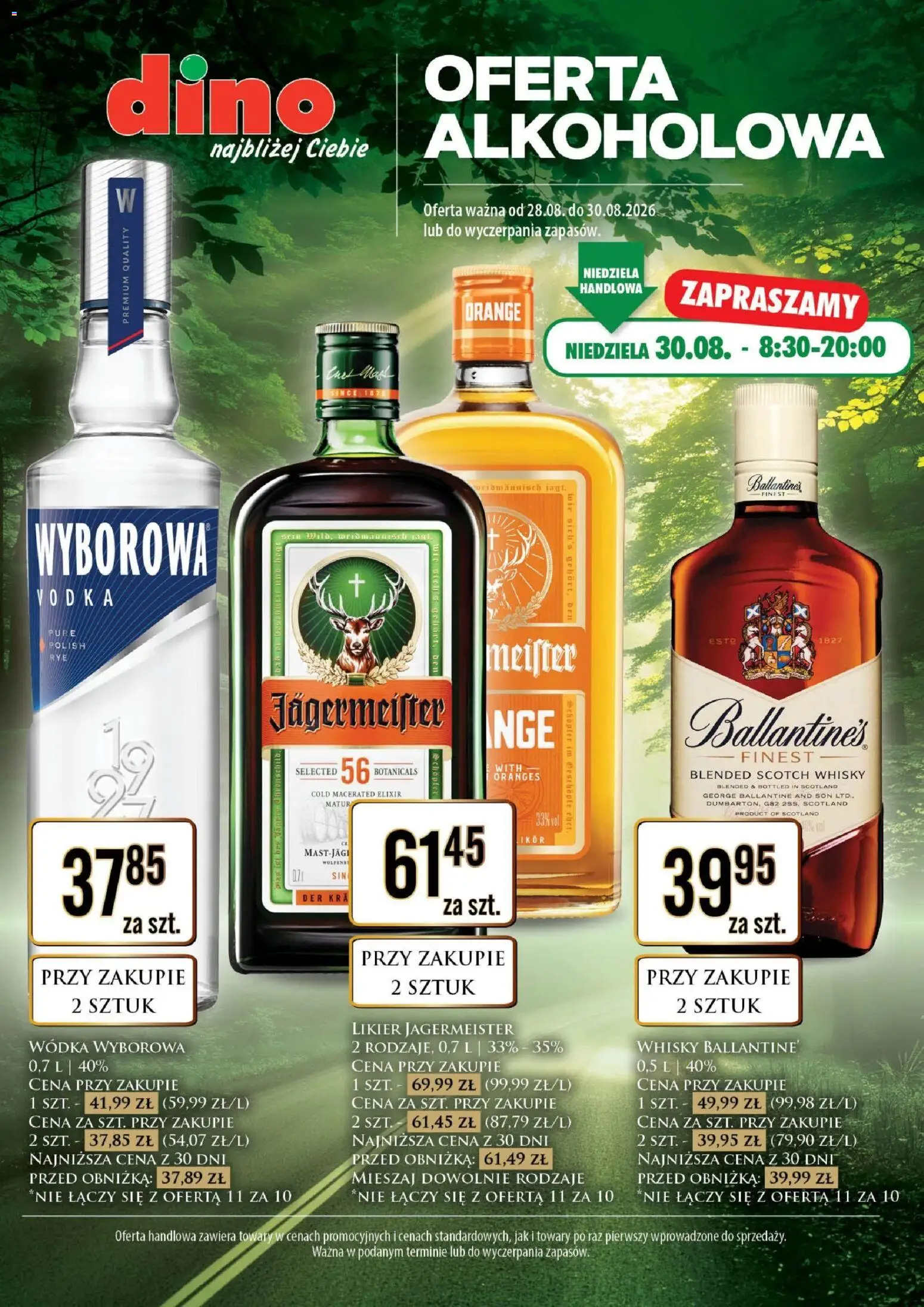 Dino gazetka alkoholowa od 28.08.2026 | Strona: 1 | Produkty: Likier Jägermeister, Jagermeister, Ballantines, Wódka