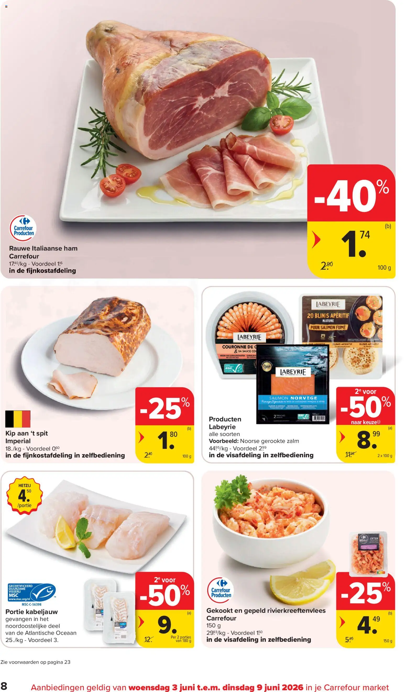 {H1} | Pagina: 8 | Producten: Ham, Zalm, Kip