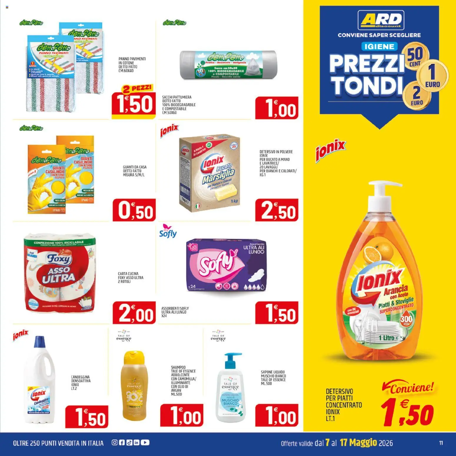 Volantino ARD Discount del 07.05.2026 | Pagina: 11 | Prodotti: Shampoo, Detersivo in polvere, Candeggina, Aceto