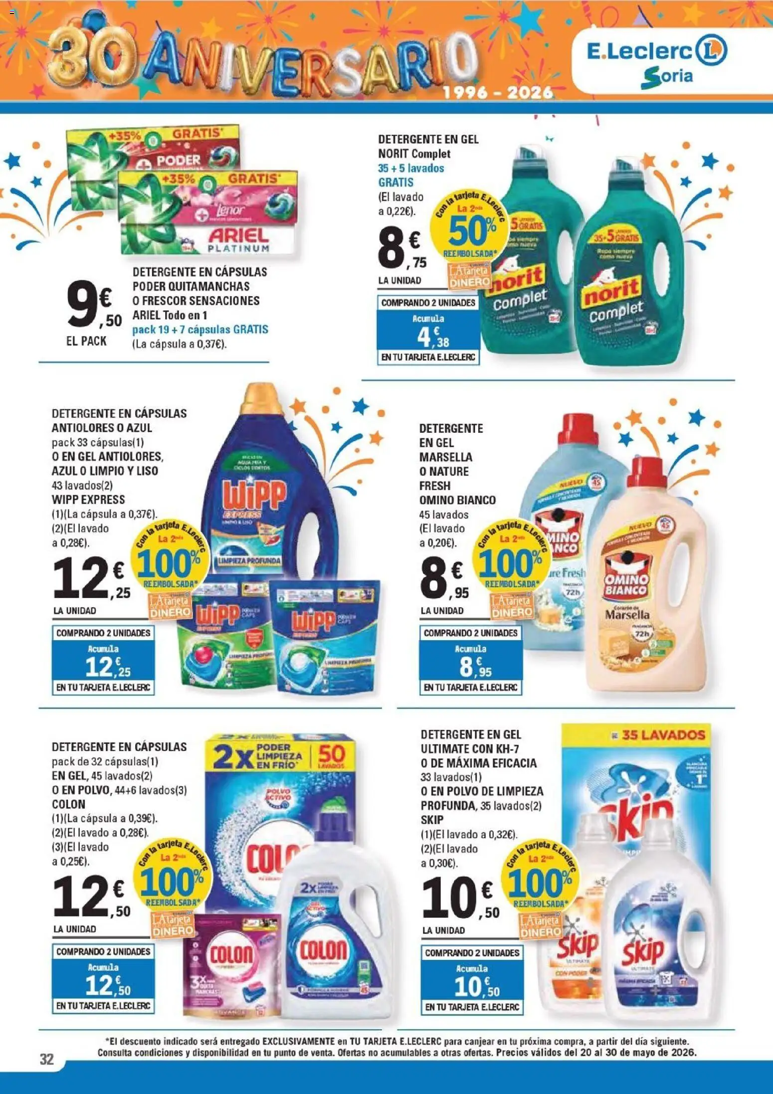 E.Leclerc Soria │ válido desde el 20.05.2026 | Página: 32 | Productos: Polvo, Quitamanchas, Detergente