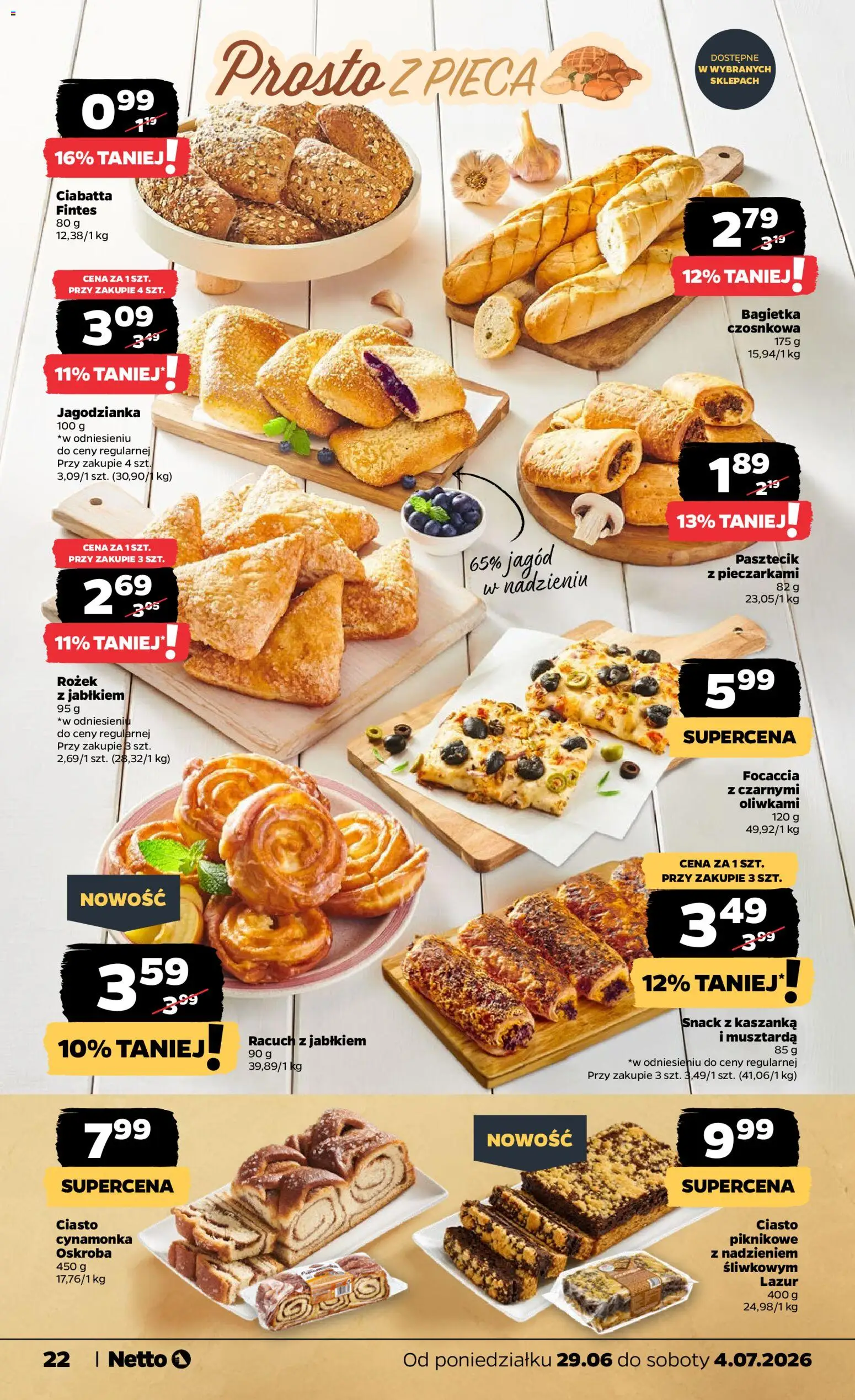 Netto gazetka od poniedziałku spożywcza od 29.06.2026 | Strona: 22 | Produkty: Ciasto, Bagietka czosnkowa, Musztarda, Bagietka