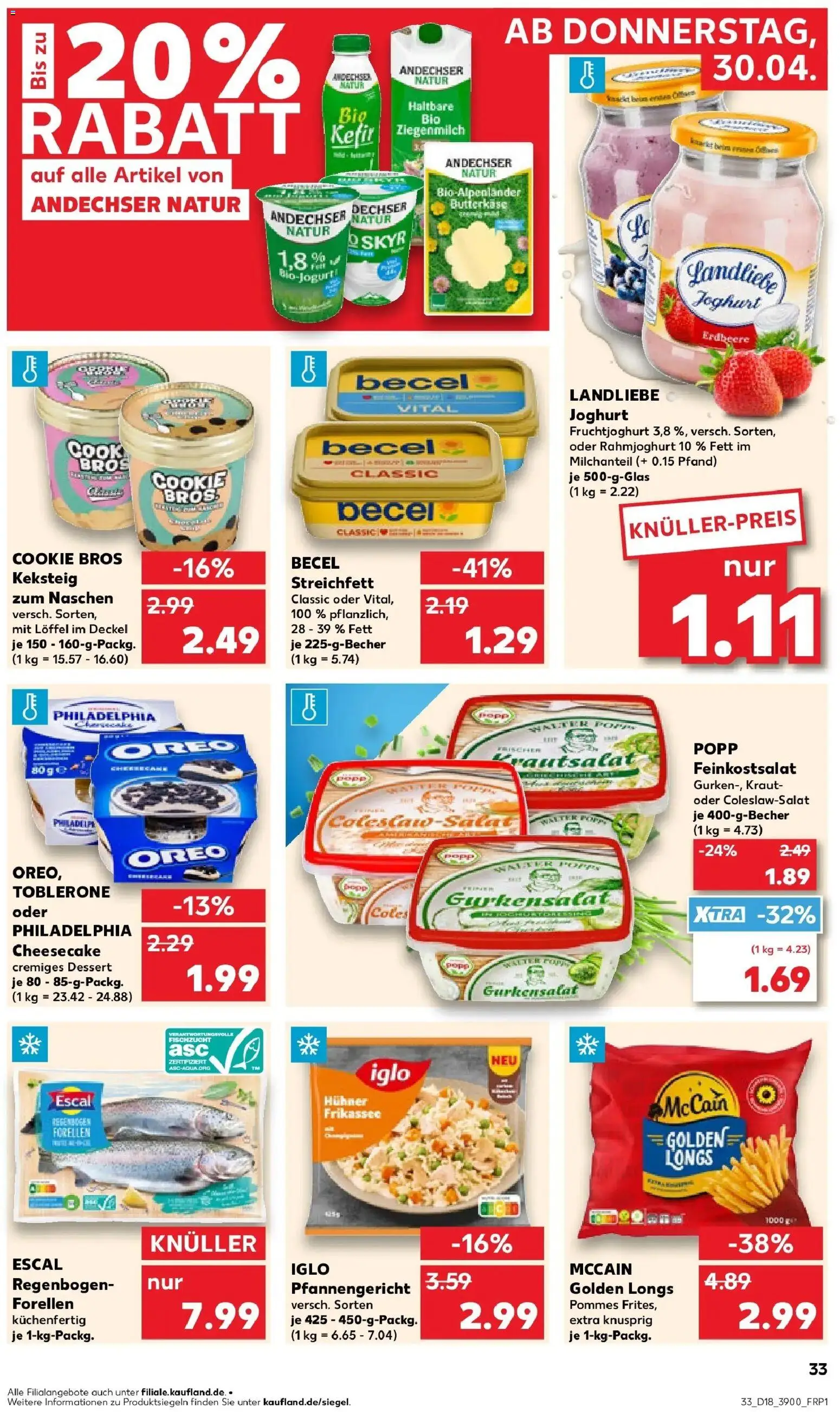 Prospekt Kaufland ab 30.04.2026 » Angebote Online zum Blättern | Seite: 33 | Produkte: Becel, Philadelphia, McCain, Fruchtjoghurt