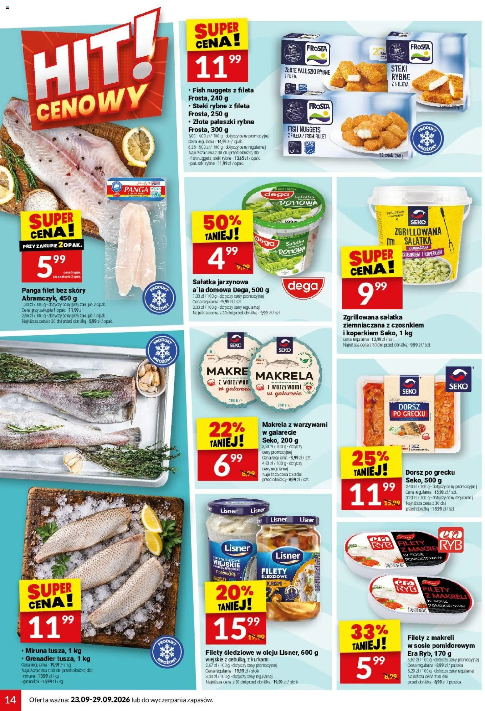Twój Market gazetka od 23.09.2026 | Strona: 14 | Produkty: Filety śledziowe w oleju, Makrela, Sałatka ziemniaczana, Filet