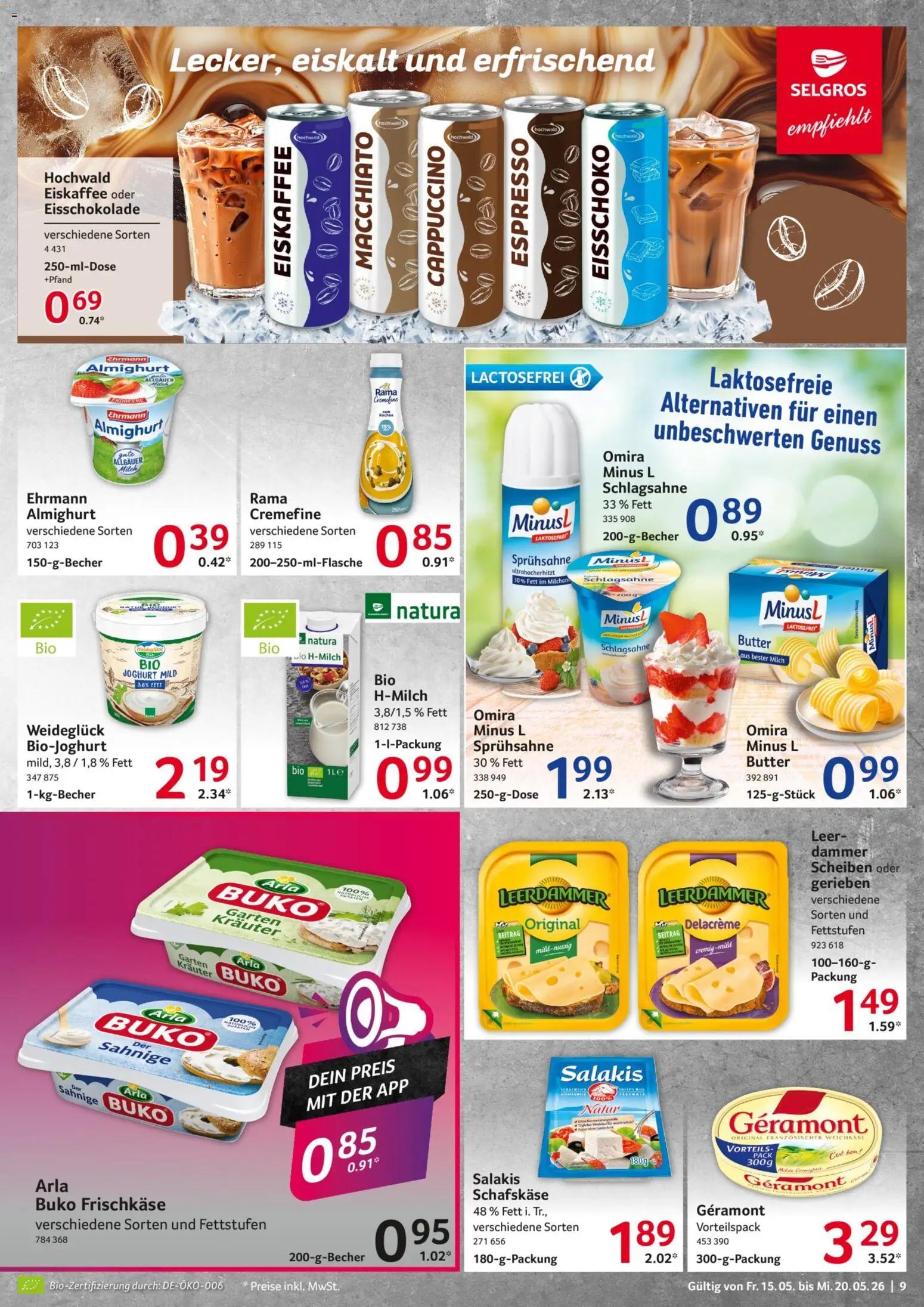 Selgros Prospekt 	 – gültig ab 15.05.2026 | Seite: 9 | Produkte: Milch, Rama cremefine, Arla buko, Salakis