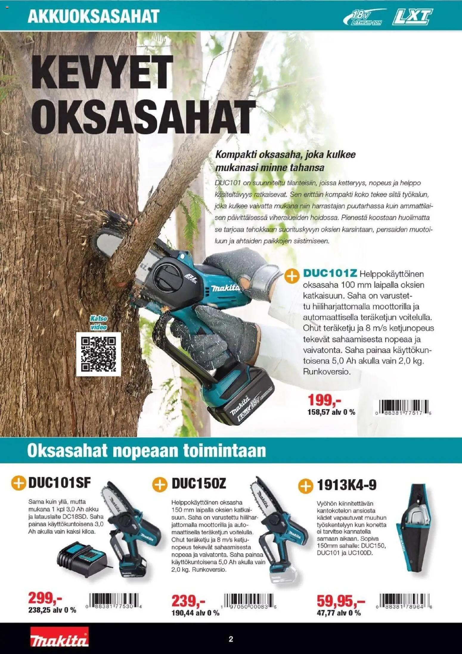 Makita tarjoukset - LXT Puutarha 2026 – voimassa 07.04.2026 alkaen | Sivu: 2 | Tuotteet: Akku, Video