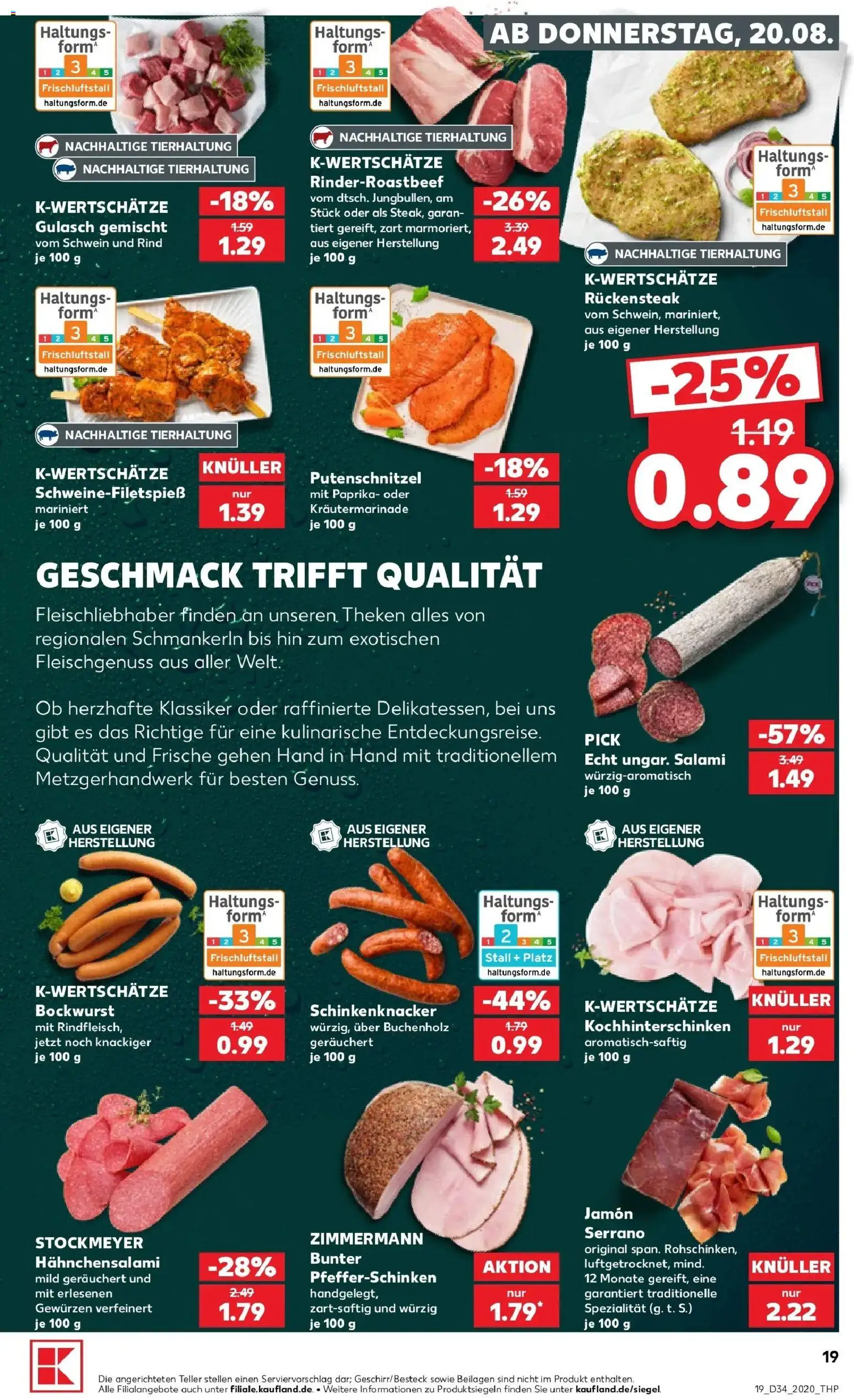 Prospekt Kaufland ab 20.08.2026 » Angebote Online zum Blättern | Seite: 19 | Produkte: Beilagen, Bockwurst, Paprika, Putenschnitzel