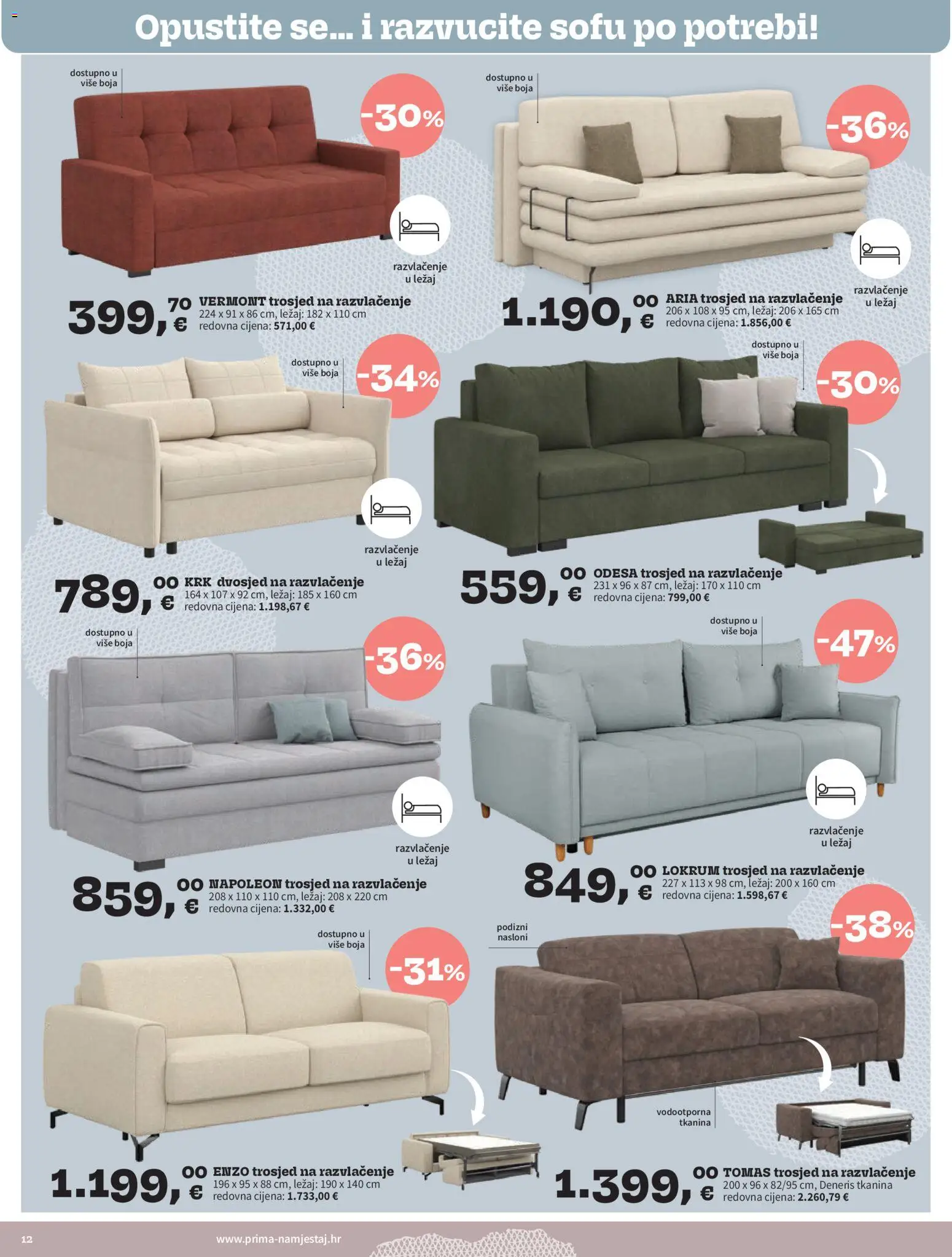 Prima katalog | vrijedi od 01.04.2026 | Stranica: 12 | Proizvodi: Trosjed, Dvosjed