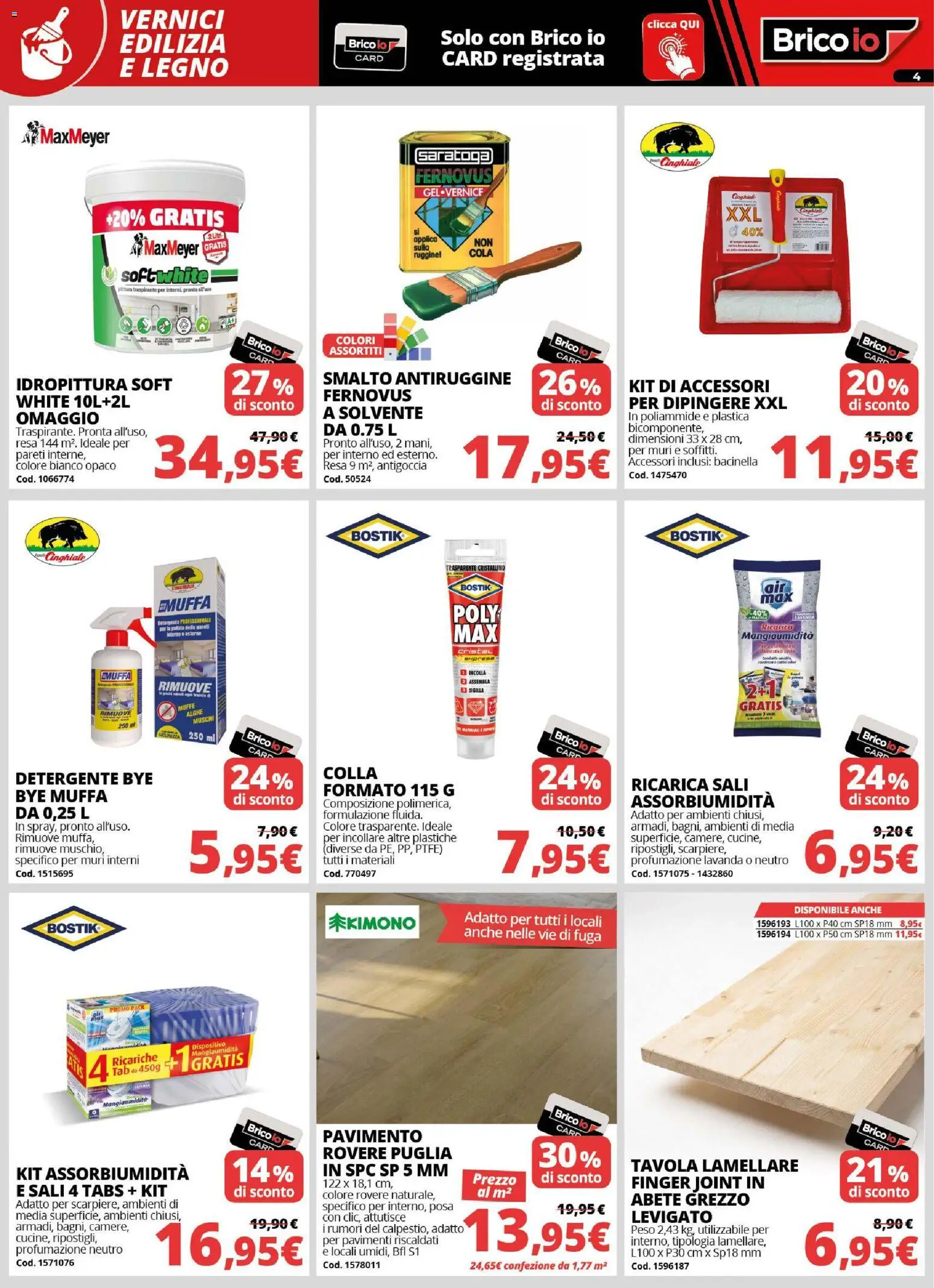 Volantino Brico io del 08/10/2026 | Pagina: 4 | Prodotti: Caro, Detergente, Pavimento, Colla