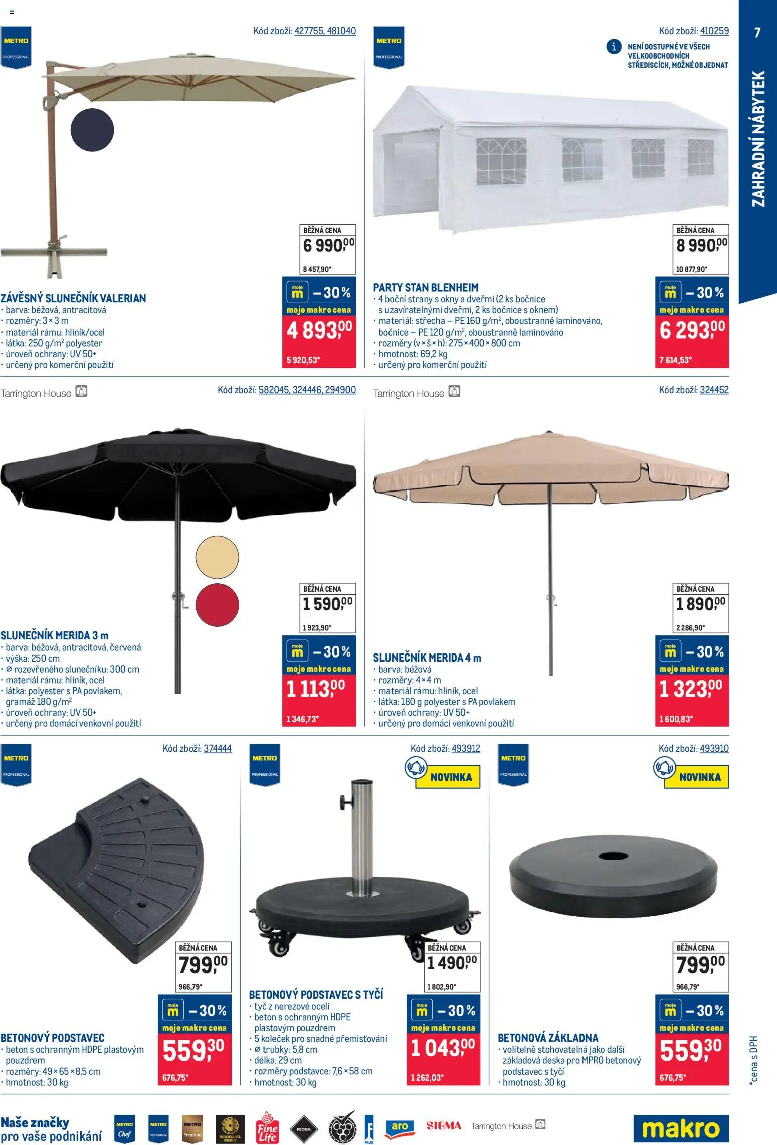 Makro leták - Letní sezona od 20.05.2026 | Strana: 7 | Produkty: Nábytek, Zahradní nábytek, Slunečník, Párty stan