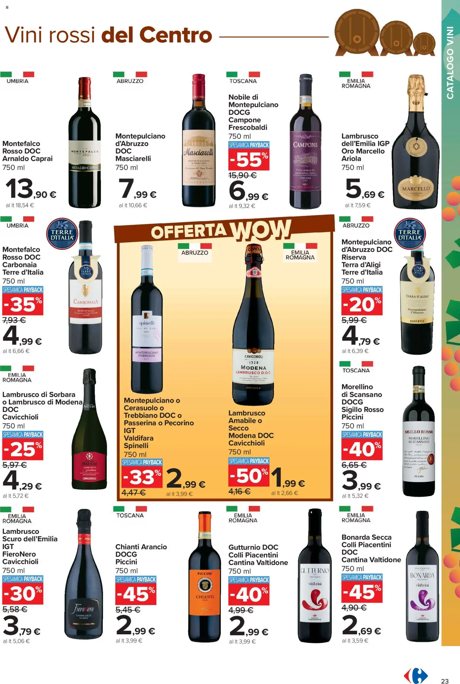 Volantino Carrefour del 05/10/2026 | Pagina: 23 | Prodotti: Vino, Pecorino, Lambrusco, Terra