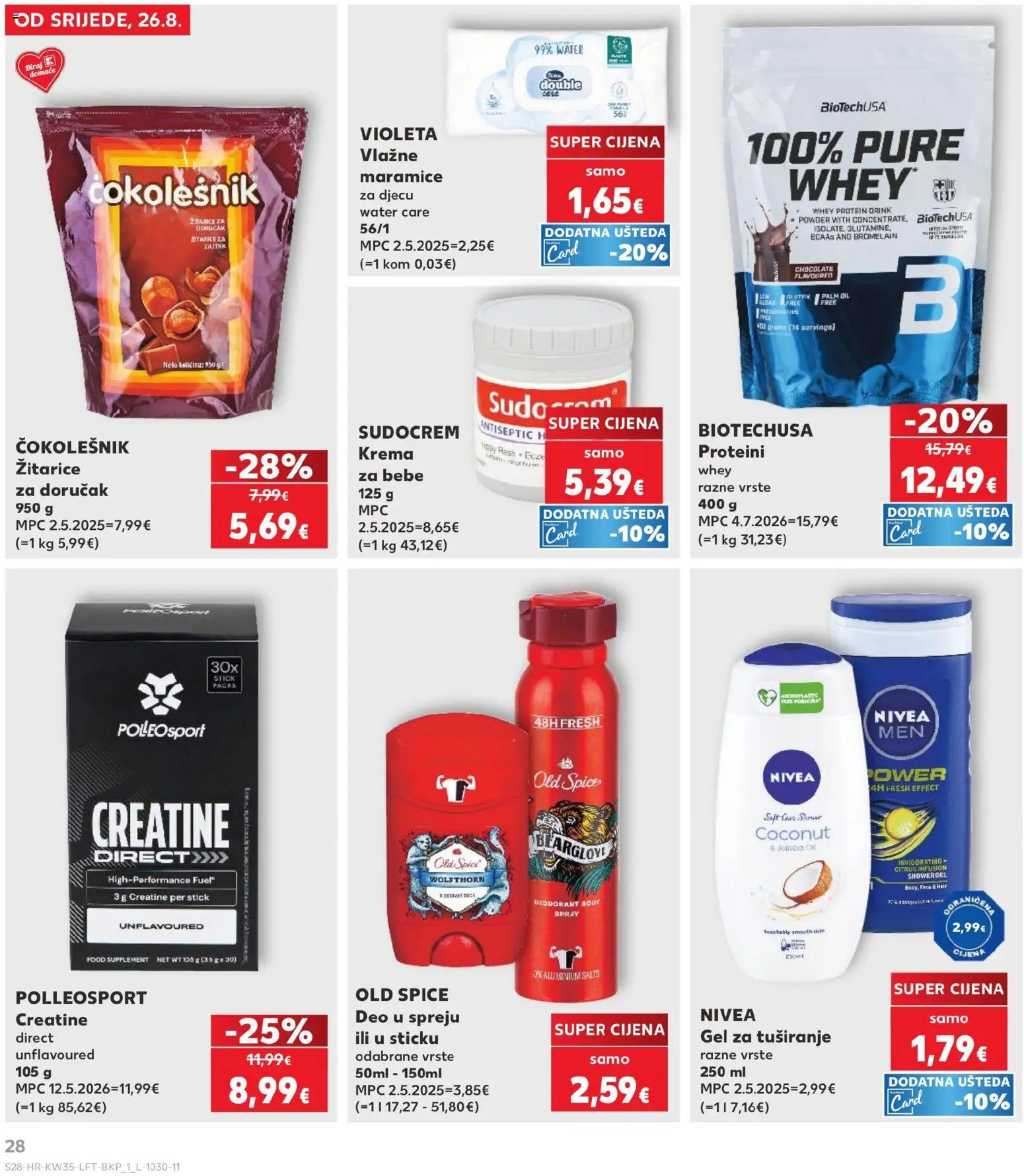 Kaufland katalog | vrijedi od 26.08.2026 | Stranica: 28 | Proizvodi: Vlažne maramice, Gel za tuširanje, Žitarice, Violeta