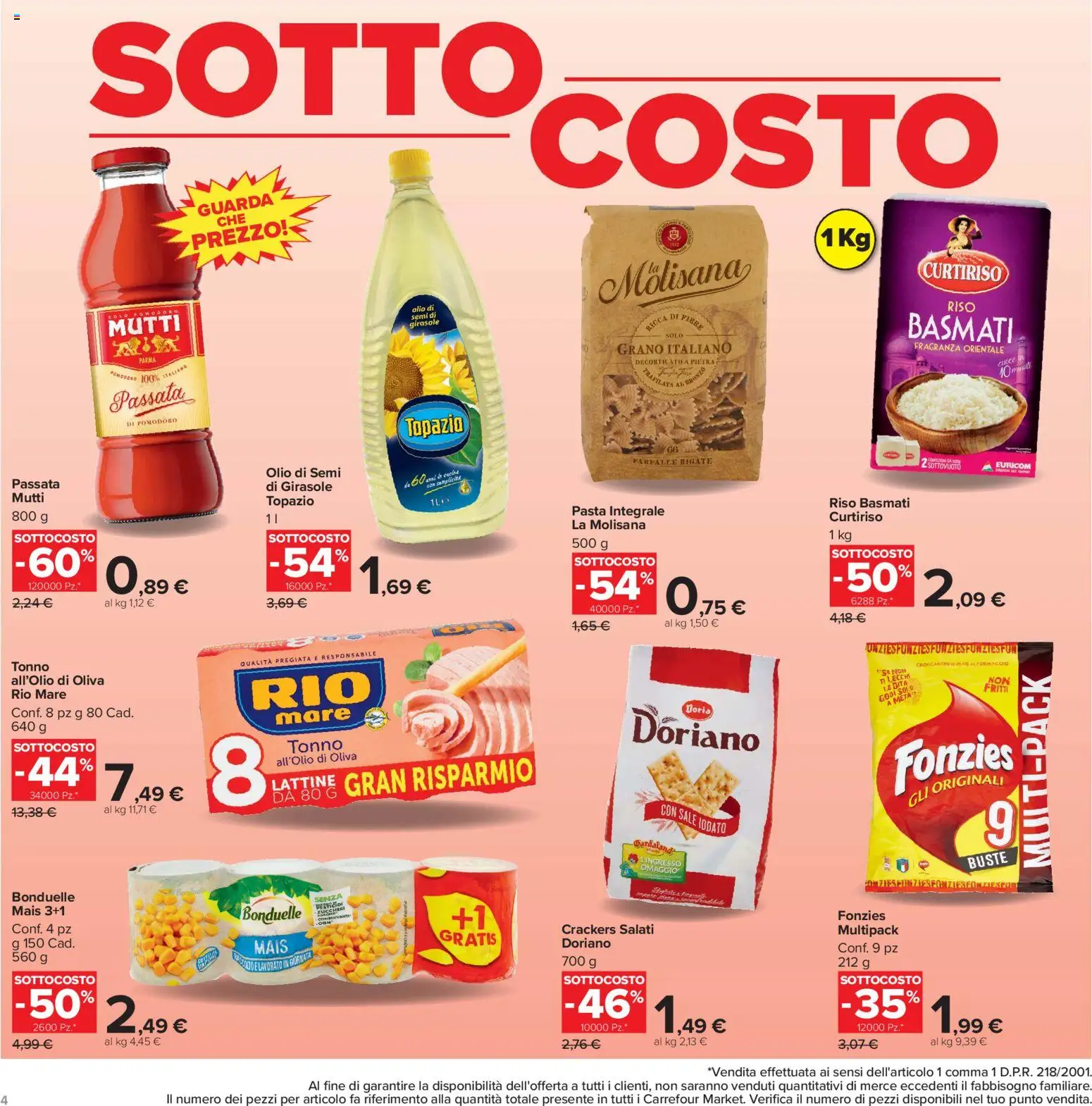 Volantino Carrefour del 04/09/2026 | Pagina: 4 | Prodotti: Riso Basmati, Farfalle, Olio, Mutti