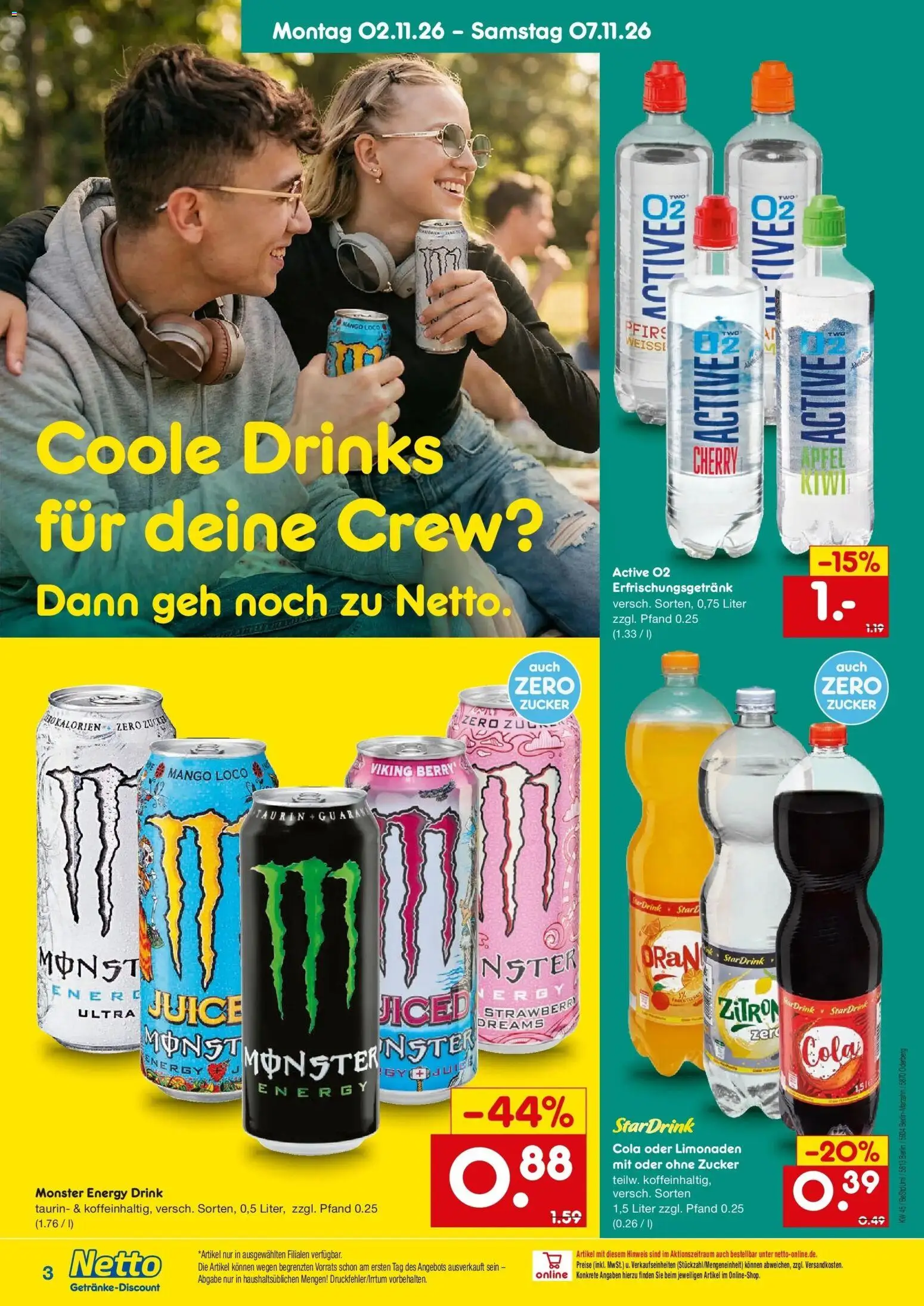 Netto Marken-Discount Prospekt Berlin – gültig ab 02.11.2026 | Seite: 3 | Produkte: Cola, Monster, Zucker, Mango